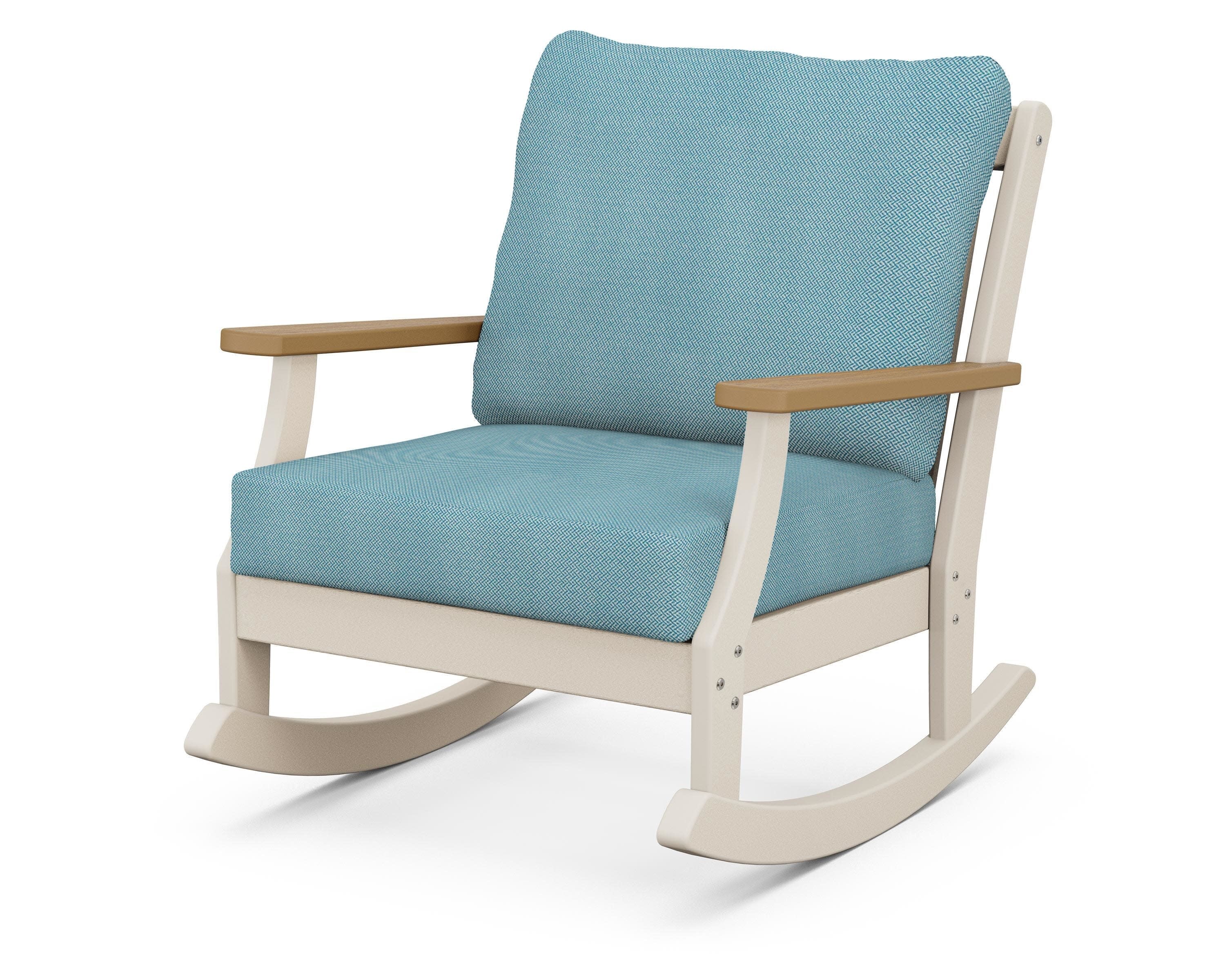 Braxton Deep Seating Rocking Chair in Sand / Natural / Lattice Sky Blue