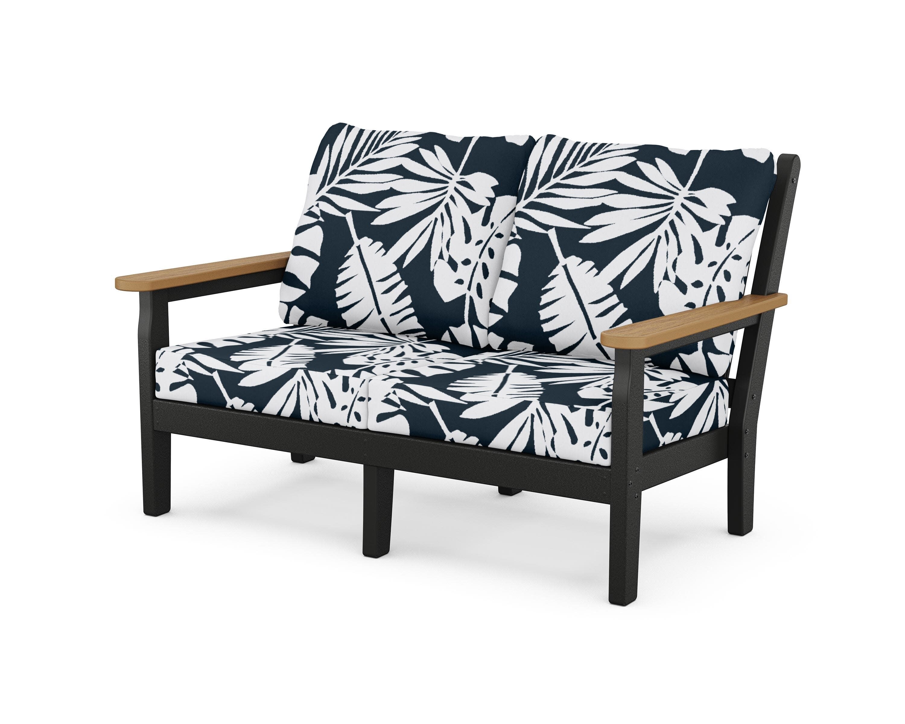 Chippendale Deep Seating Loveseat in Black / Natural / Leaf Marine Indigo