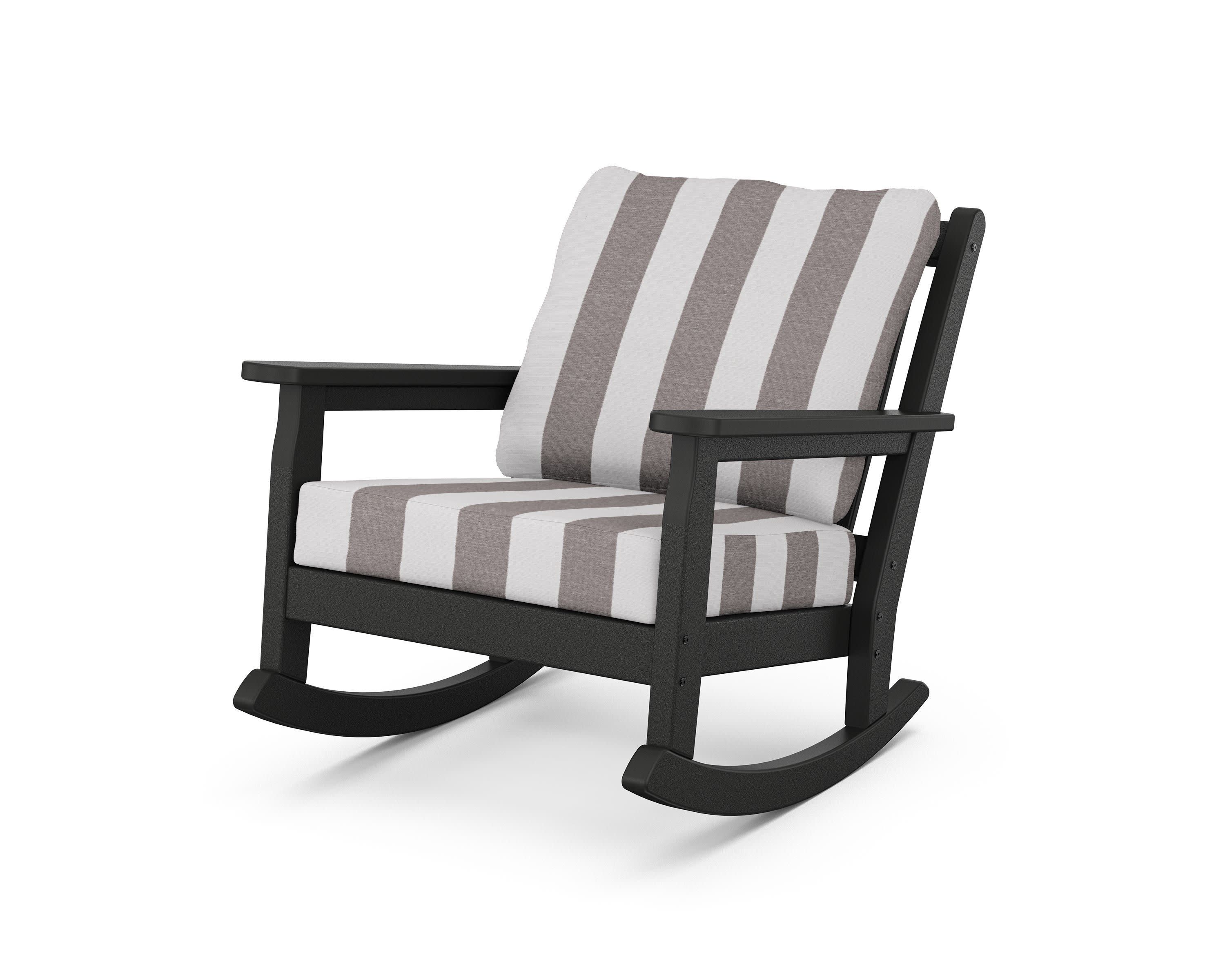 Chippendale Deep Seating Rocking Chair in Black / Cabana Stripe Grey Mist