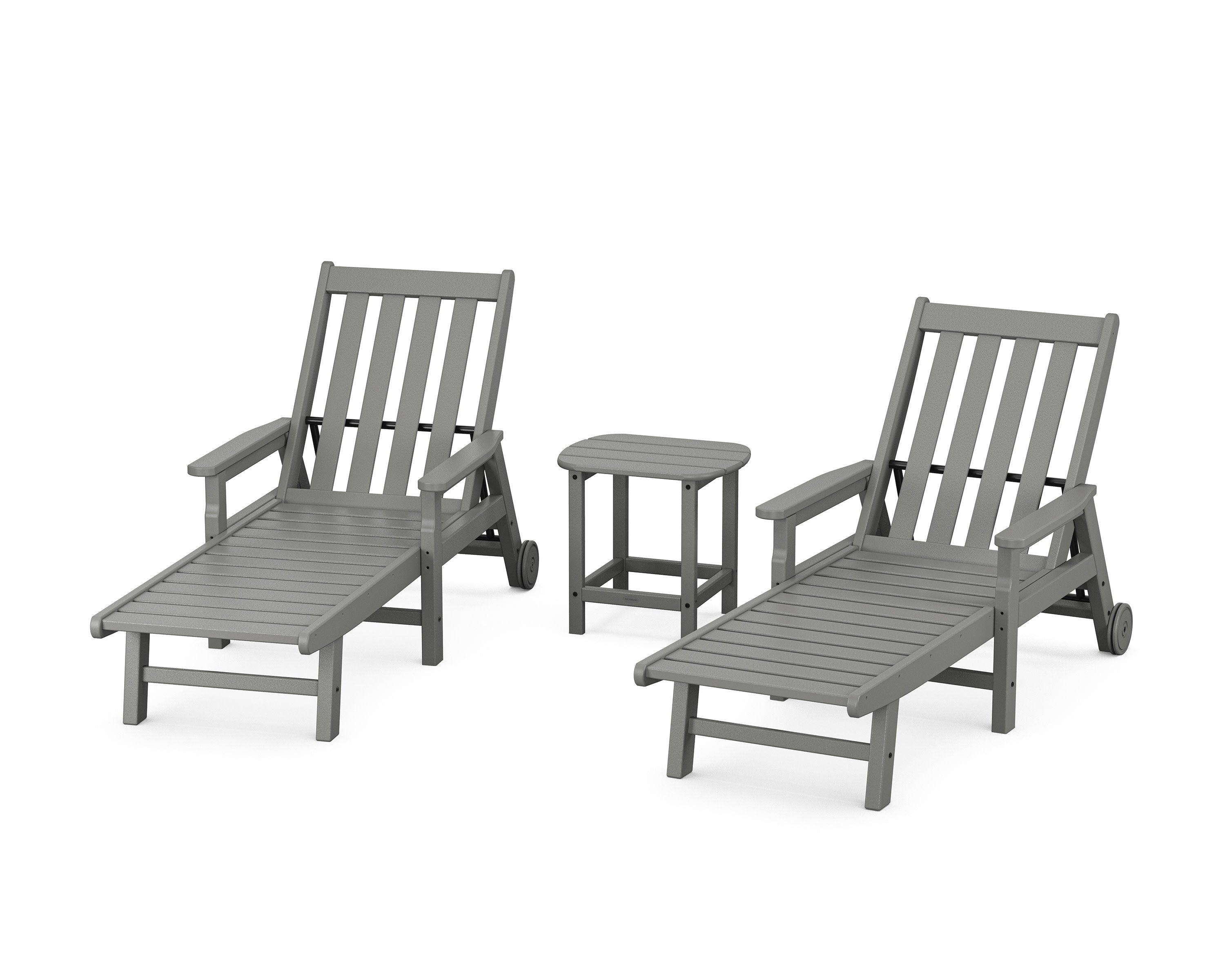 Vineyard 3-Piece Chaise with Arms and Wheels Set in Slate Grey