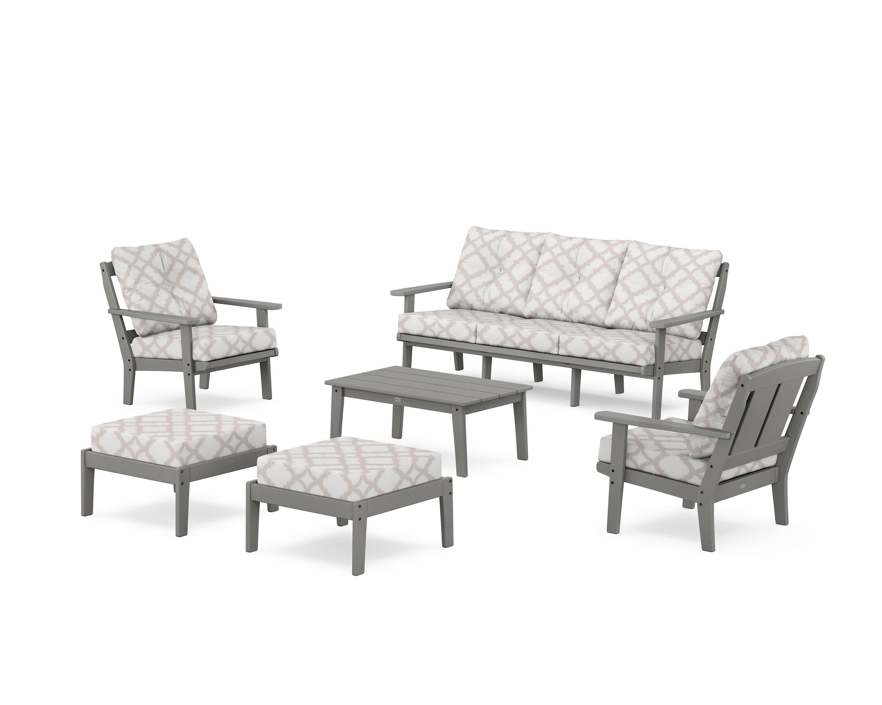 Mission 6-Piece Lounge Sofa Set in Slate Grey / Trellis Dune Burlap