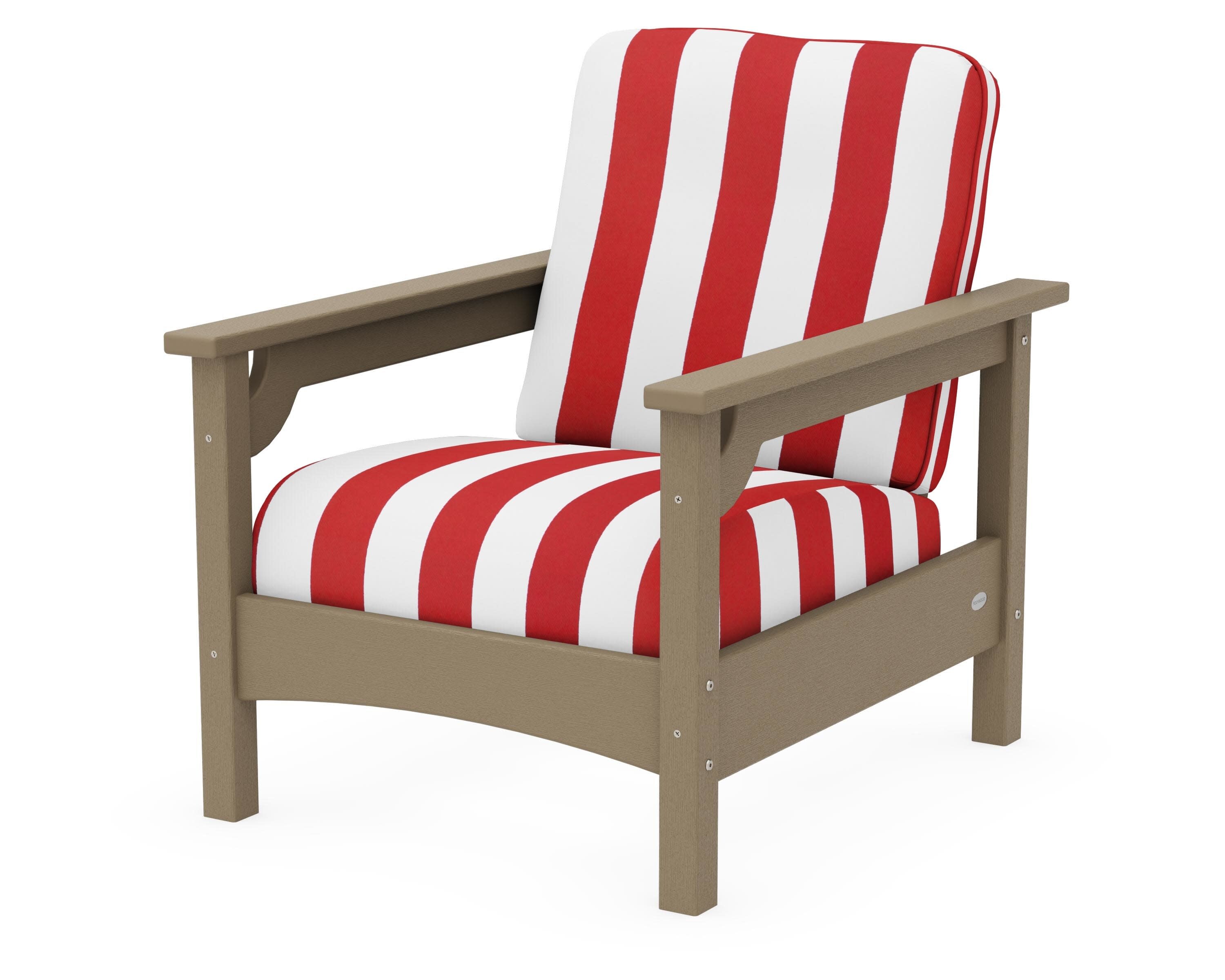 Club Chair in Vintage Sahara / Cabana Stripe Crimson