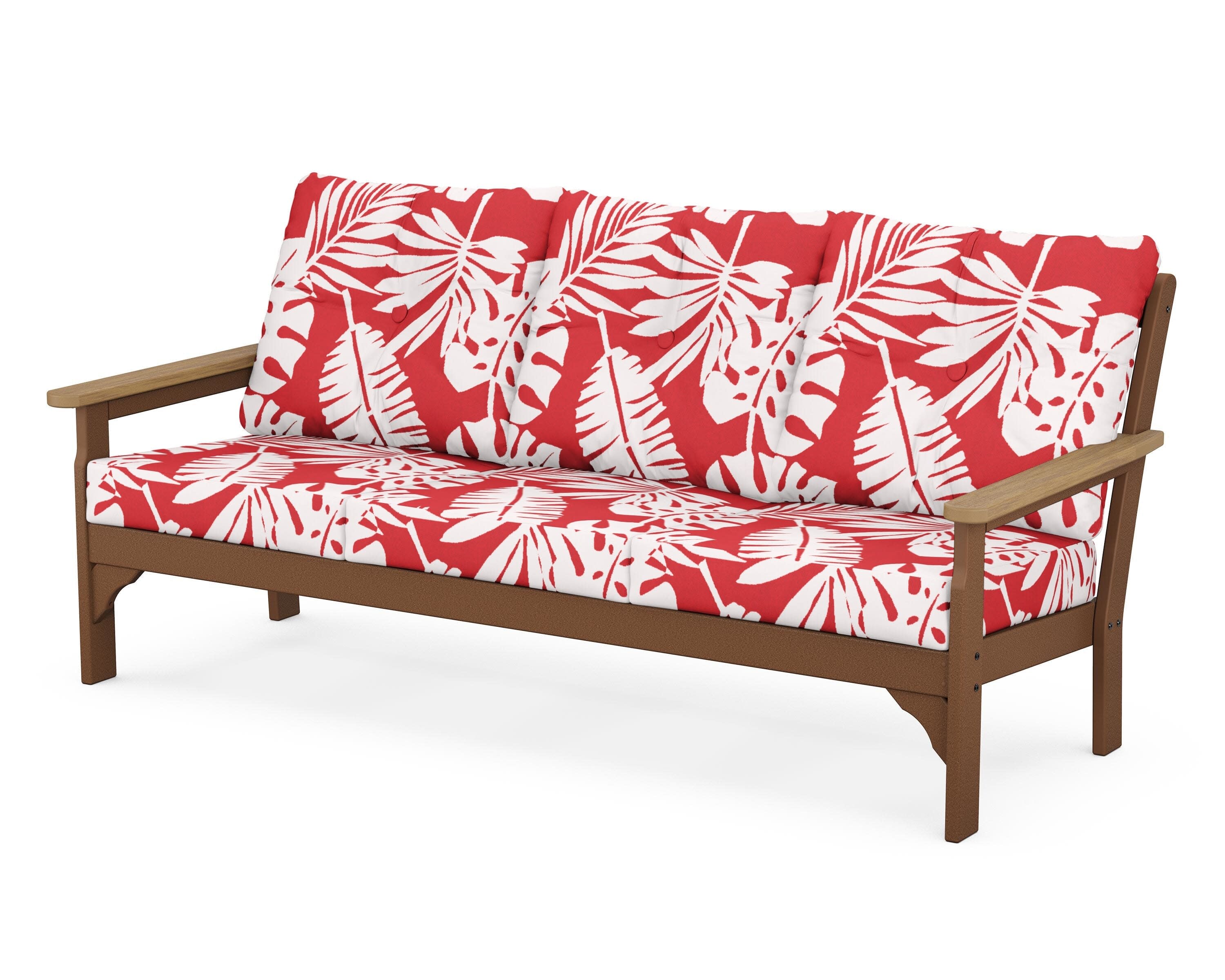 Vineyard Deep Seating Sofa in Teak / Natural / Leaf Crimson