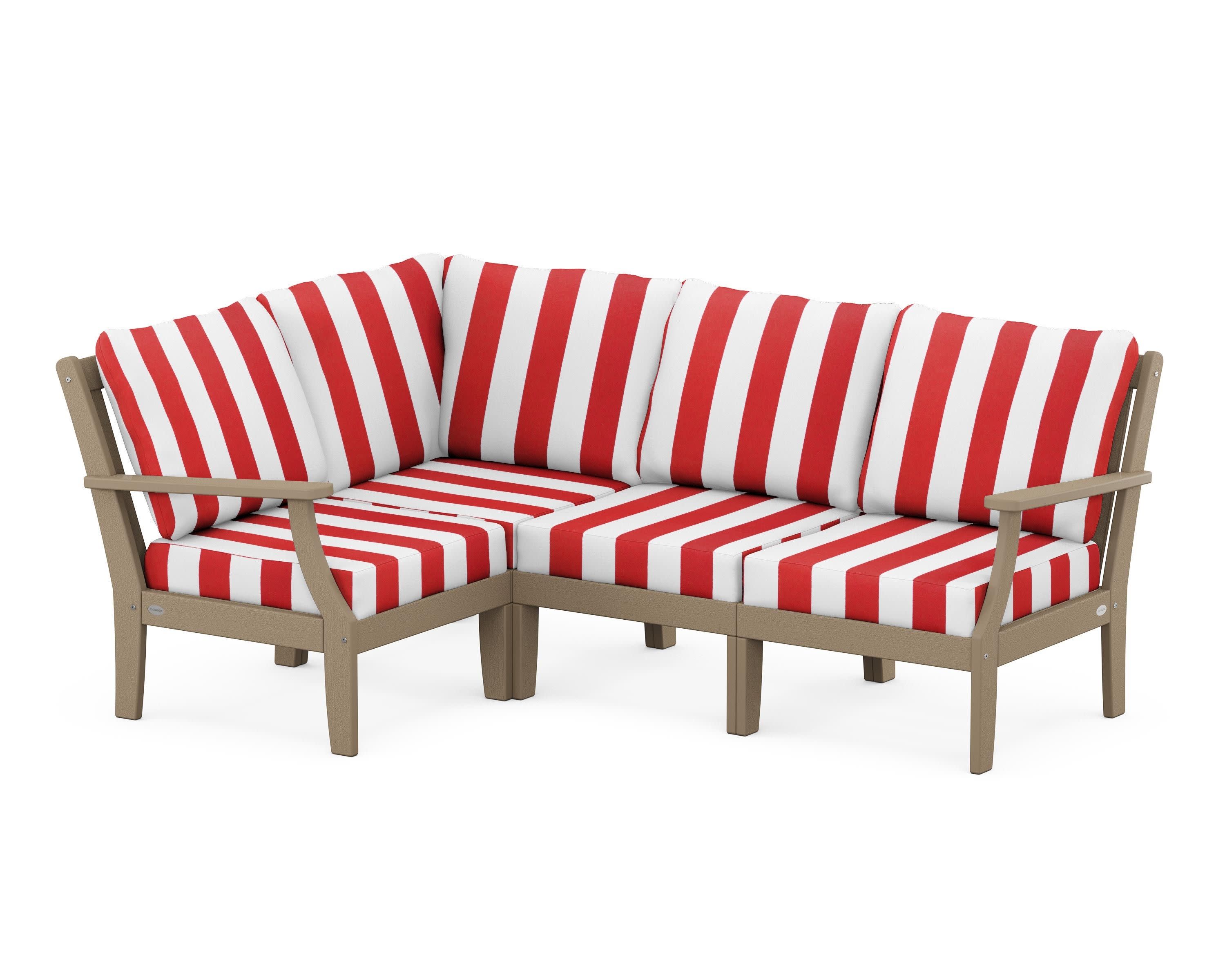 Braxton Modular 4-Piece Deep Seating Set in Vintage Sahara / Cabana Stripe Crimson