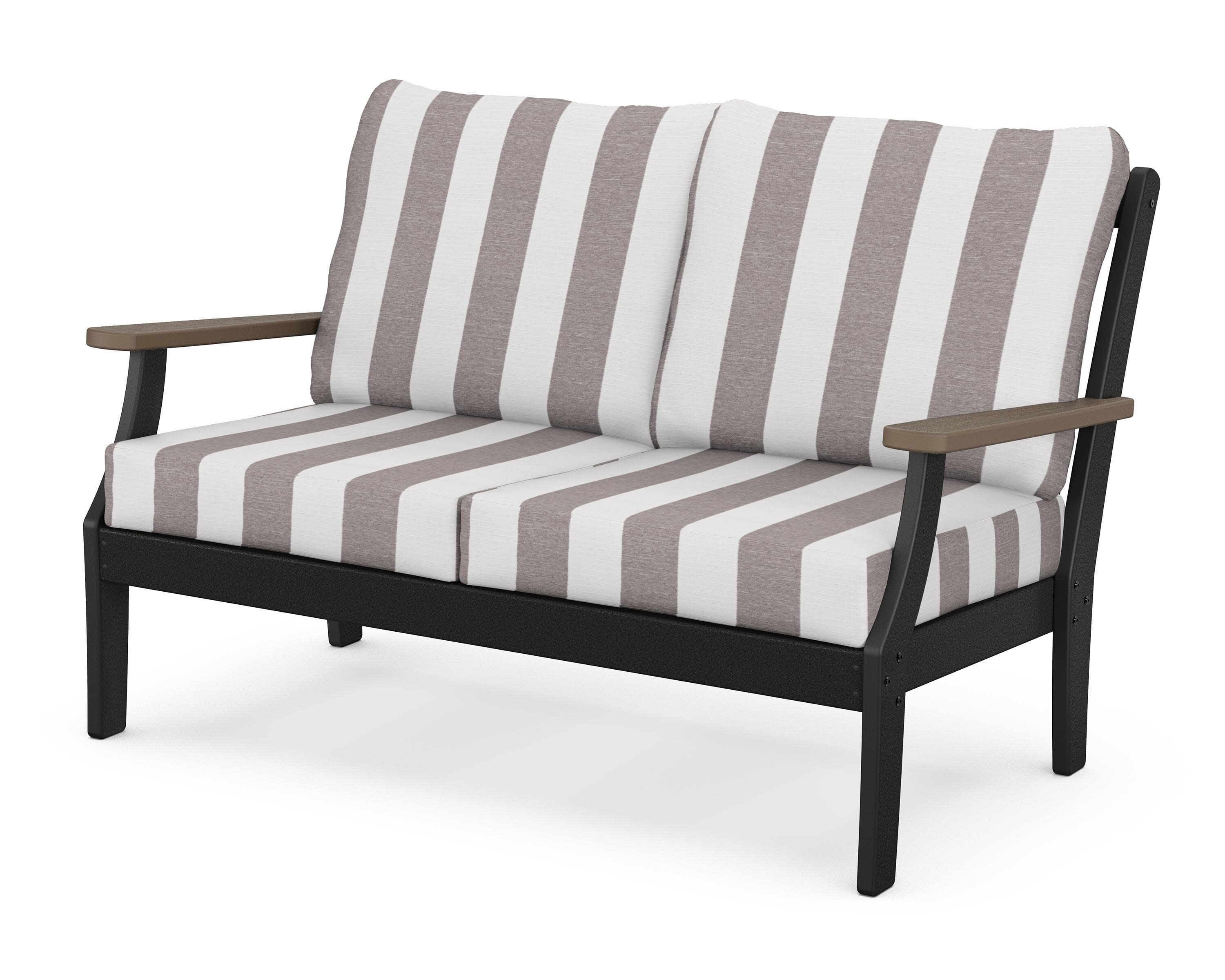 Braxton Deep Seating Loveseat in Black / Kona / Cabana Stripe Grey Mist