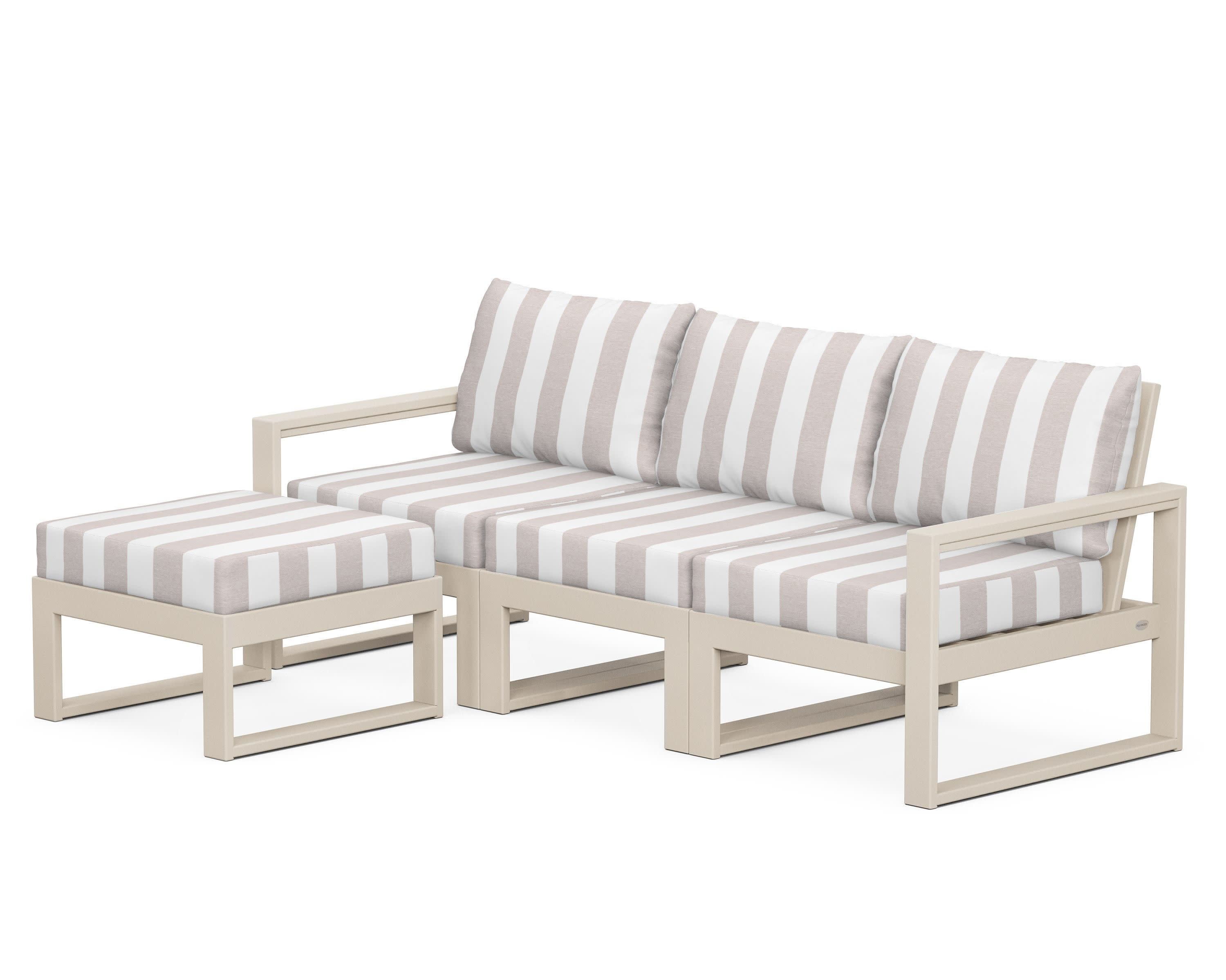 EDGE 4-Piece Modular Deep Seating Set with Ottoman in Sand / Cabana Stripe Dune Burlap