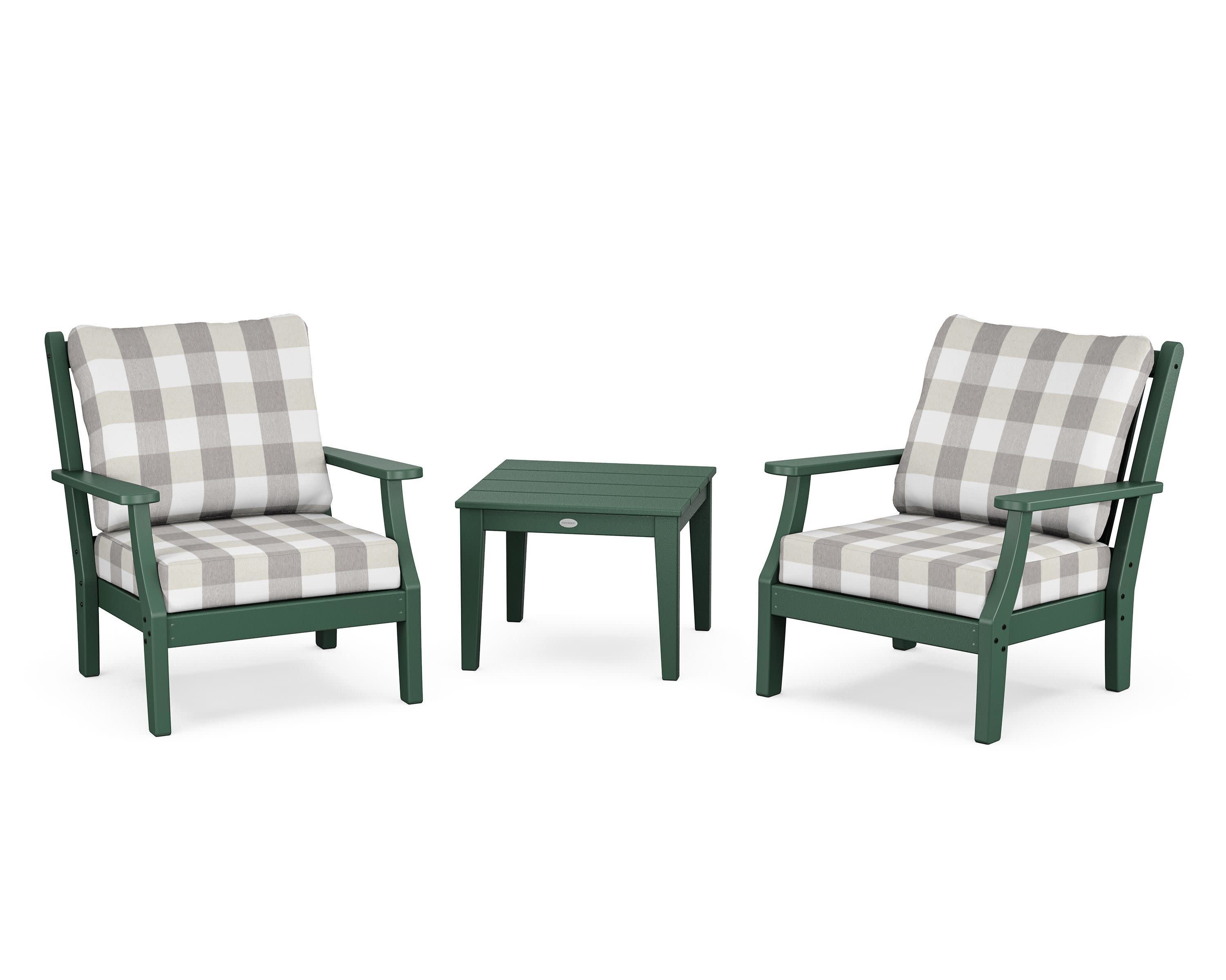 Wovendale 3-Piece Deep Seating Set in Green / Buffalo Plaid Grey Mist