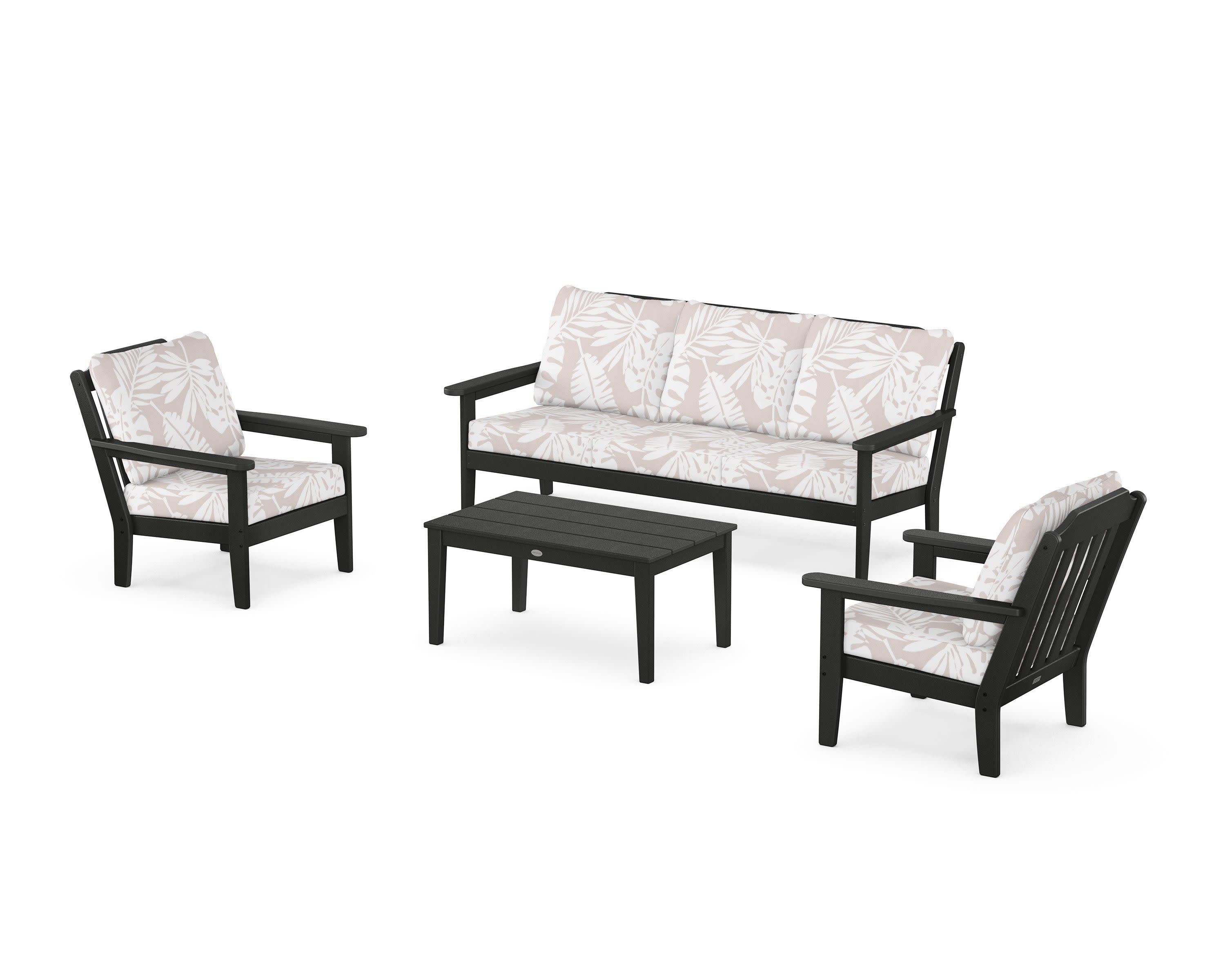 Cottage 4-Piece Deep Seating Set with Sofa in Black / Leaf Dune Burlap