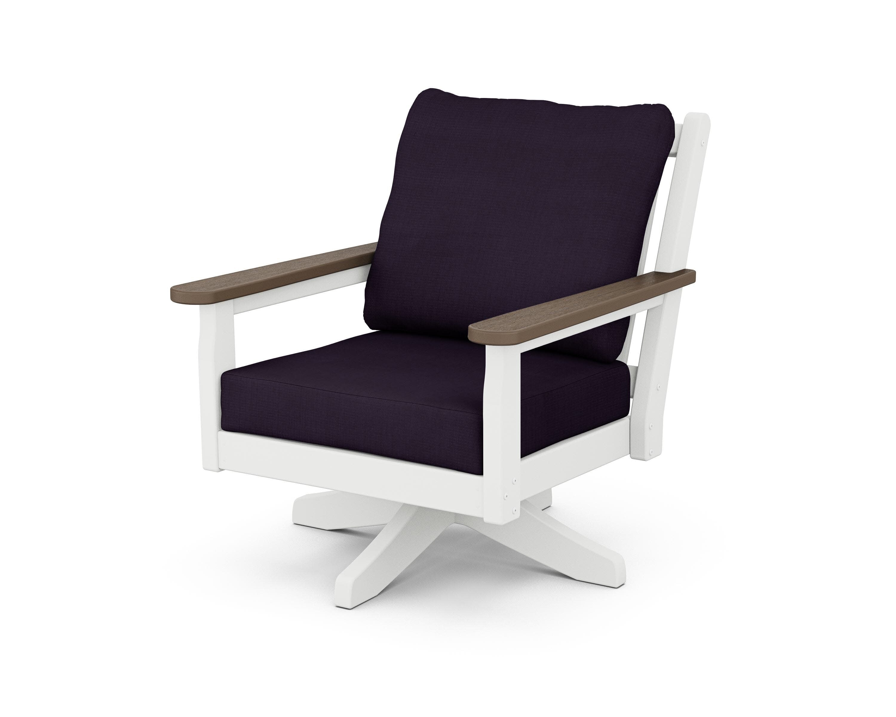 Chippendale Deep Seating Swivel Chair in White / Kona / Navy Linen