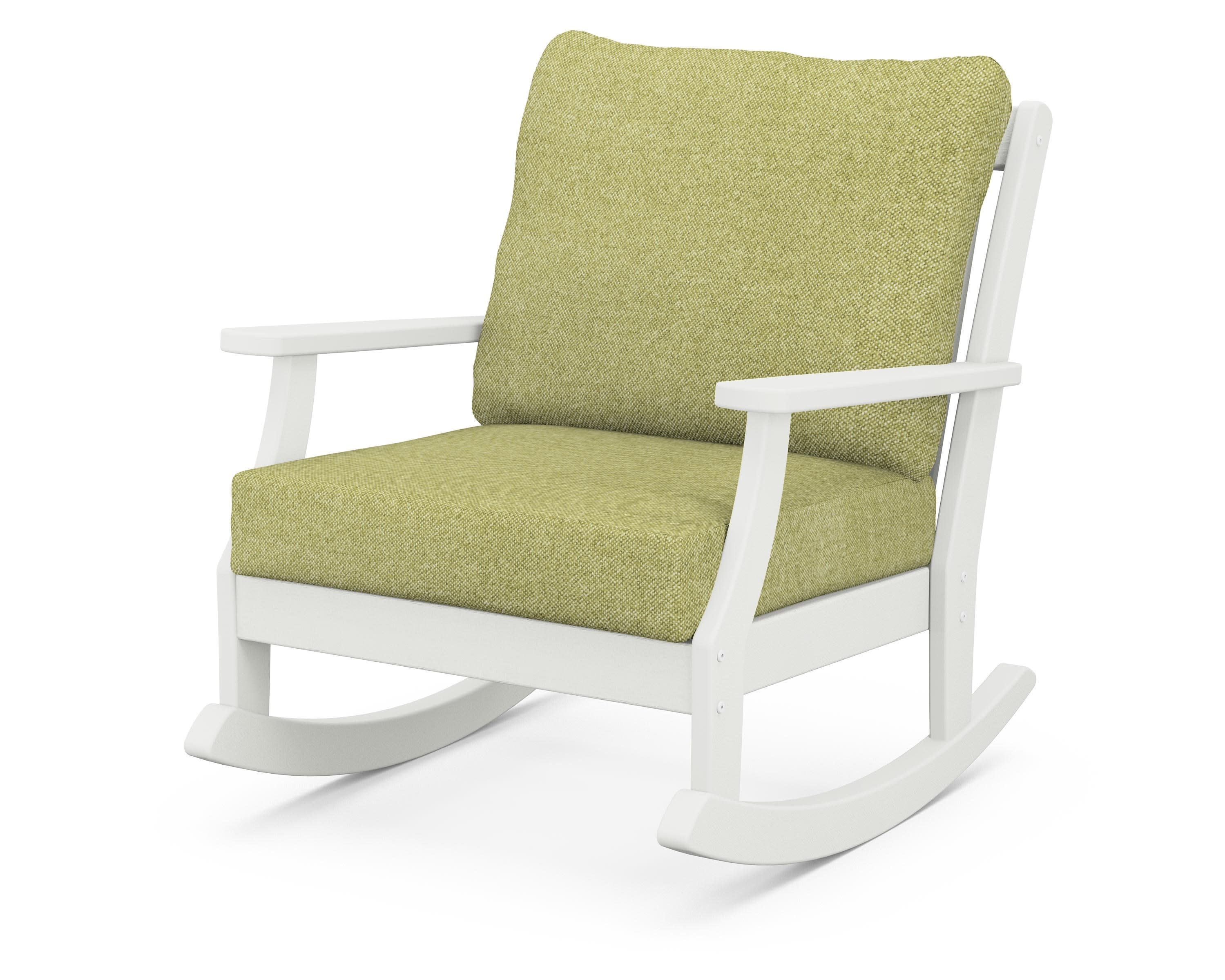 Braxton Deep Seating Rocking Chair in Vintage White / Chartreuse Boucle