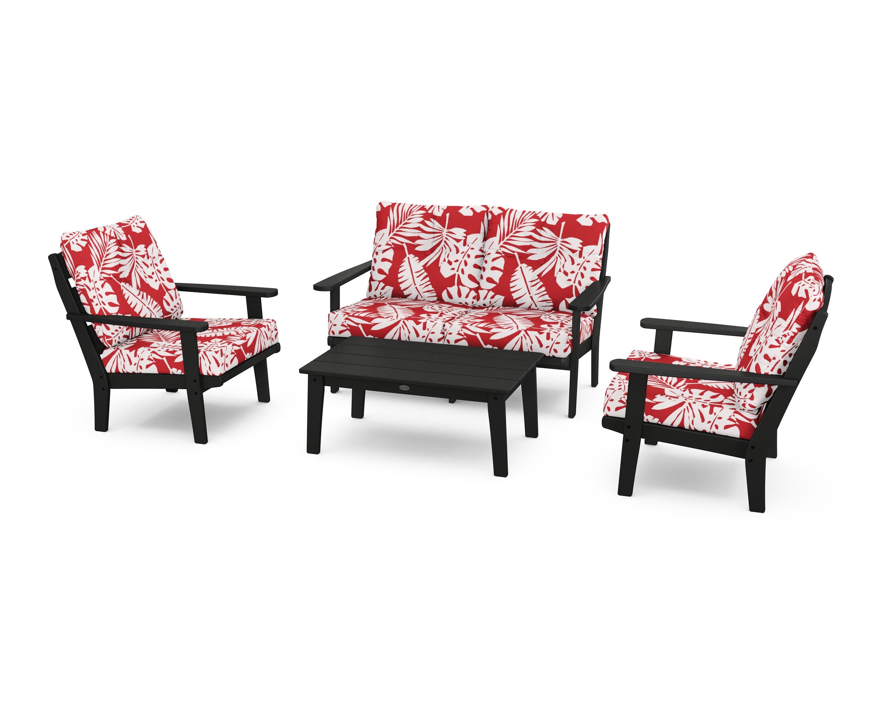 Lakeside 4-Piece Deep Seating Set in Black / Leaf Crimson