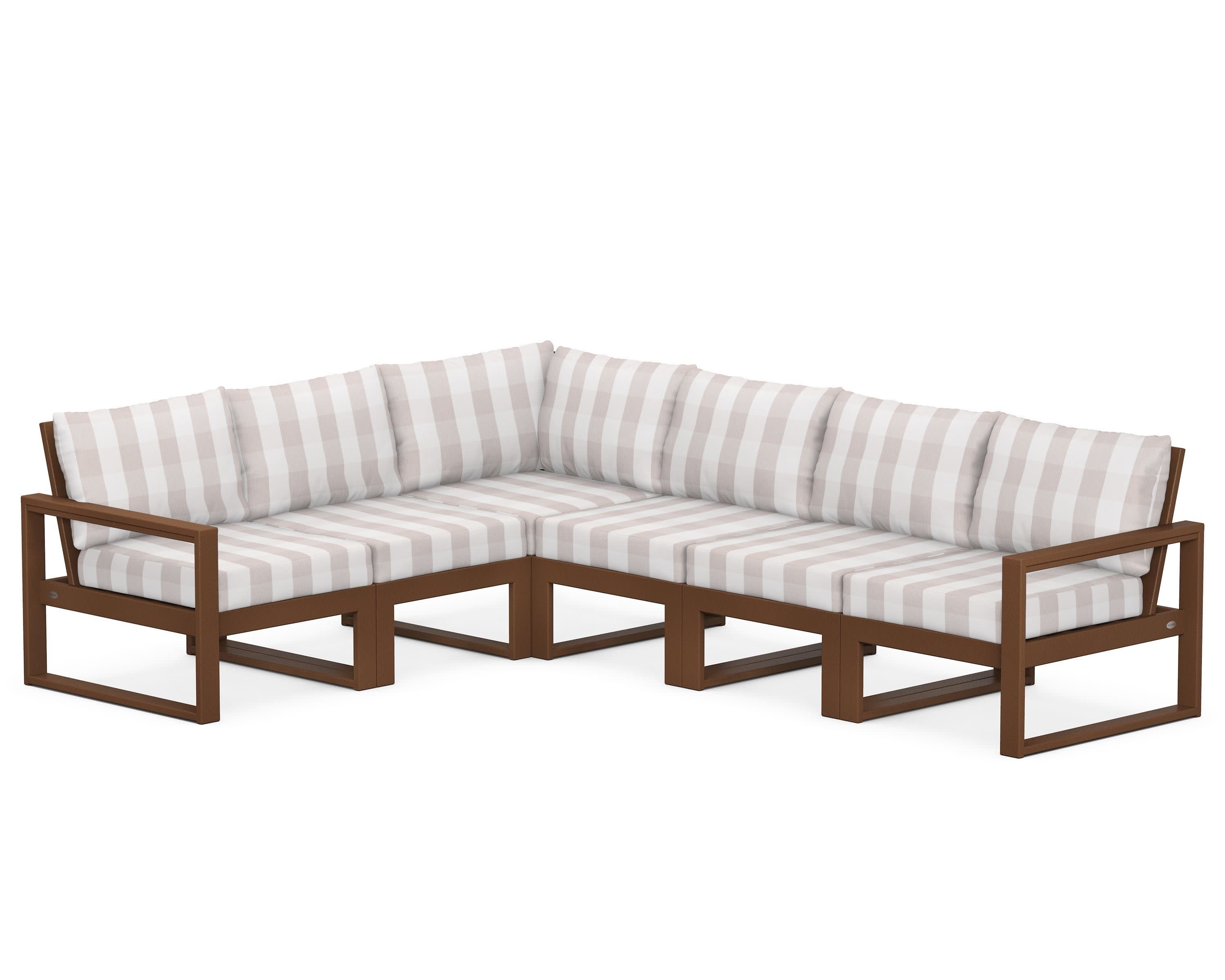 EDGE 6-Piece Modular Deep Seating Set in Teak / Buffalo Plaid Dune Burlap