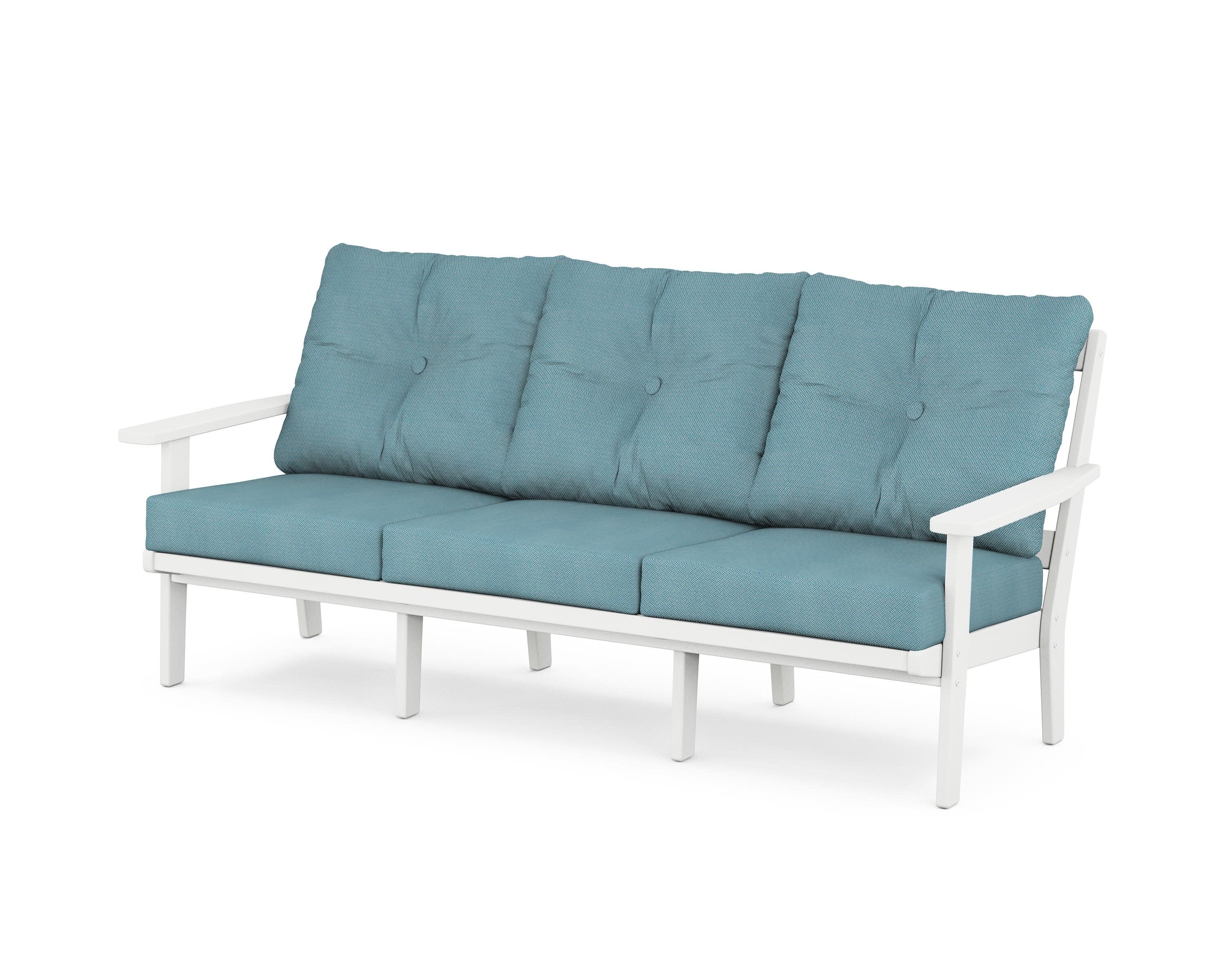 PrairieDeep Seating Sofa in White / Lattice Sky Blue