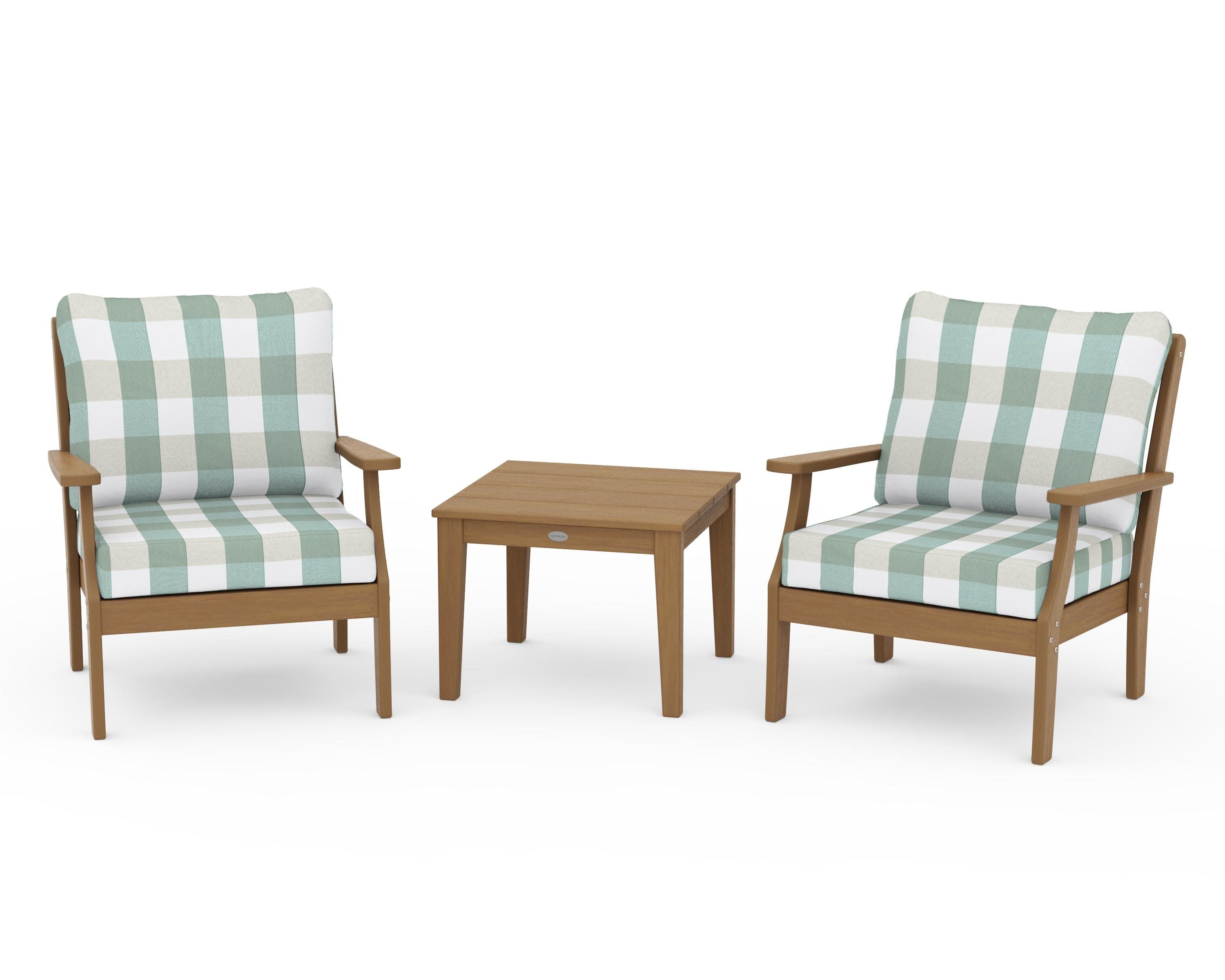 Braxton 3-Piece Deep Seating Set in Natural / Buffalo Plaid Glacier Spa