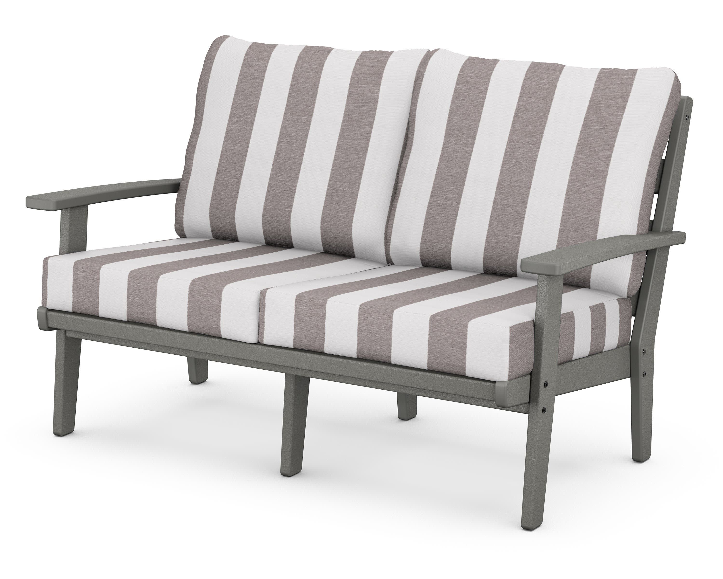 Grant Park Deep Seating Loveseat in Slate Grey / Cabana Stripe Grey Mist