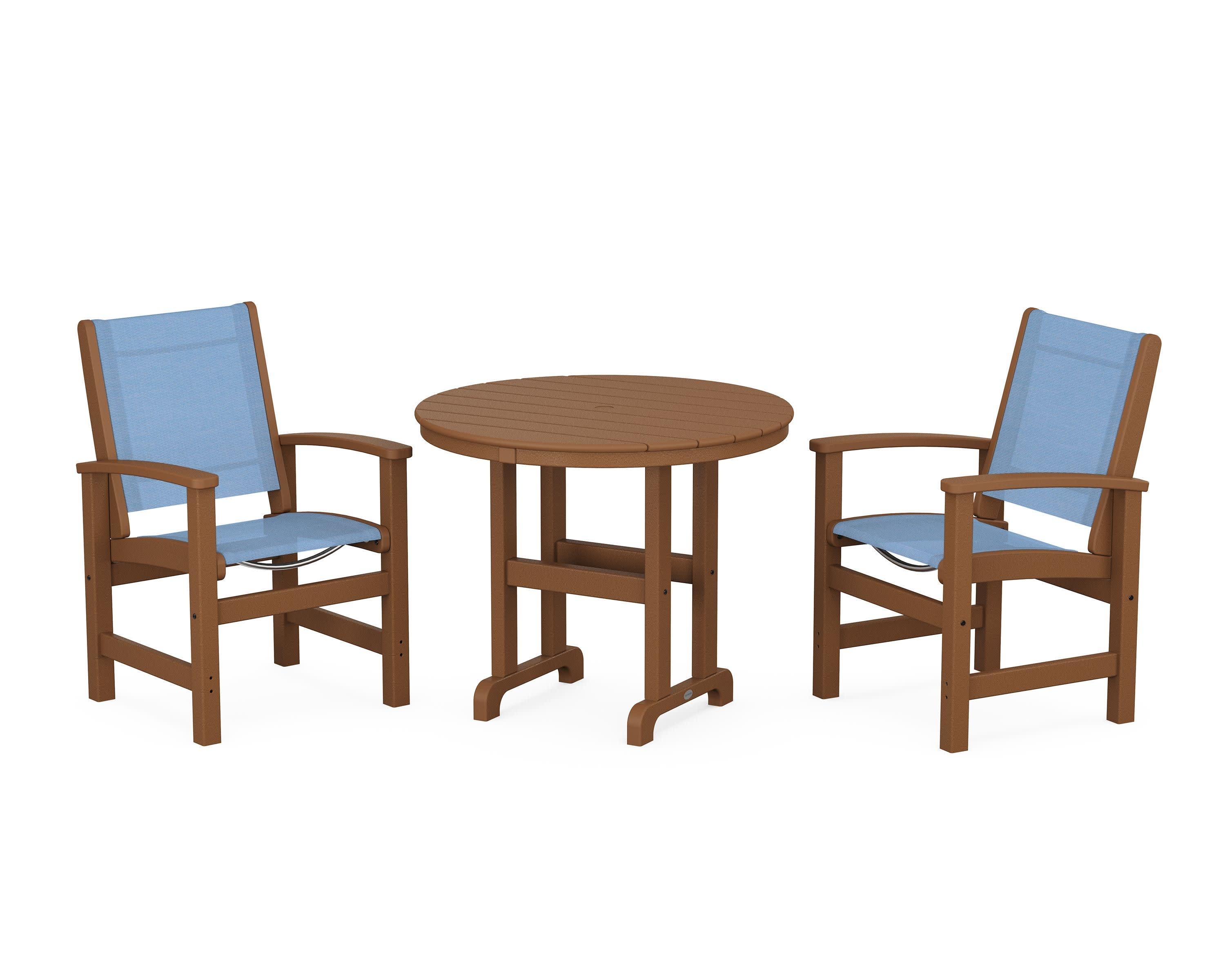 Coastal 3-Piece Round Dining Set in Teak / Poolside Sling