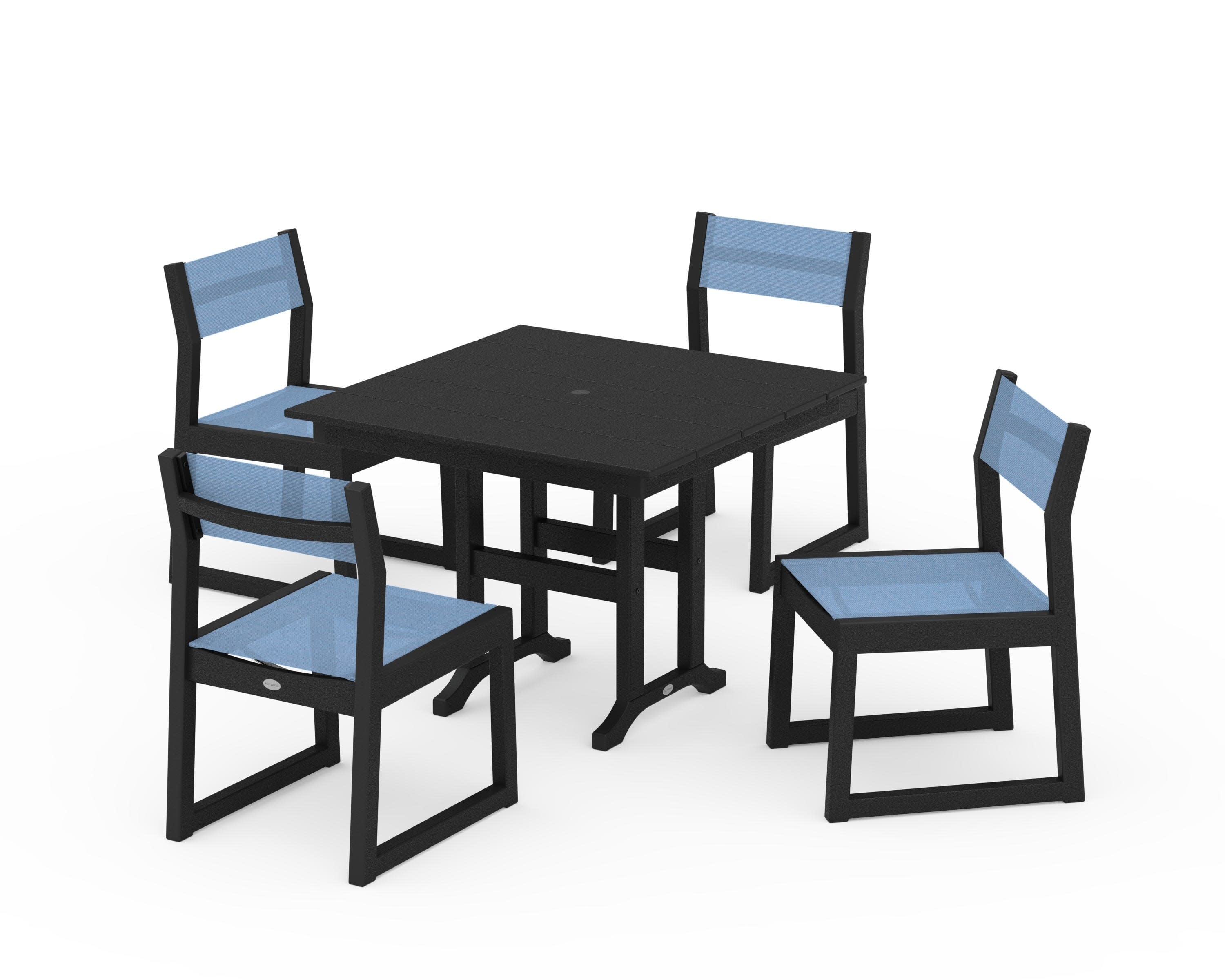 EDGE Sling Side Chair 5-Piece Farmhouse Dining Set in Black / Poolside Sling