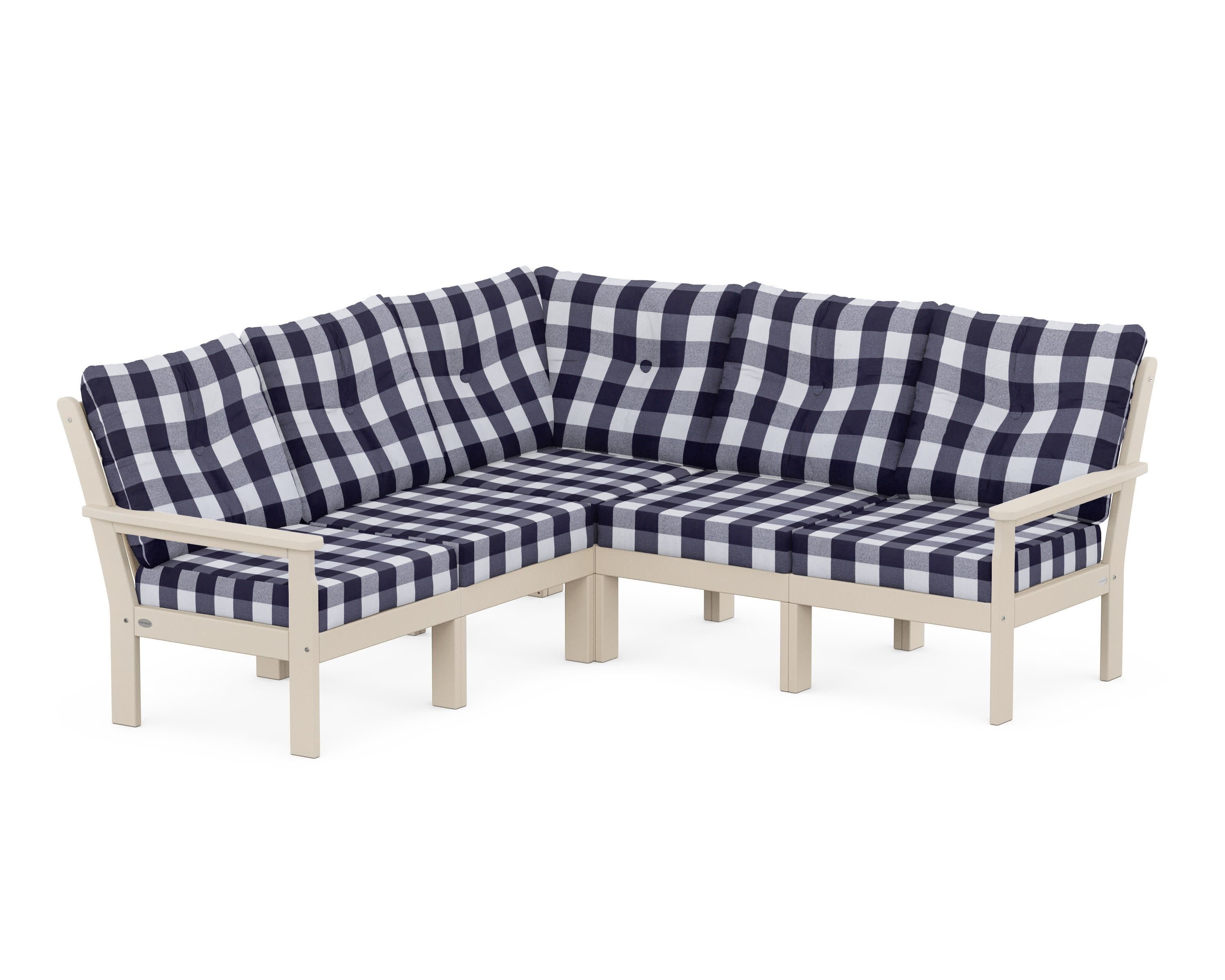 Vineyard 5-Piece Sectional in Sand / Buffalo Plaid Navy
