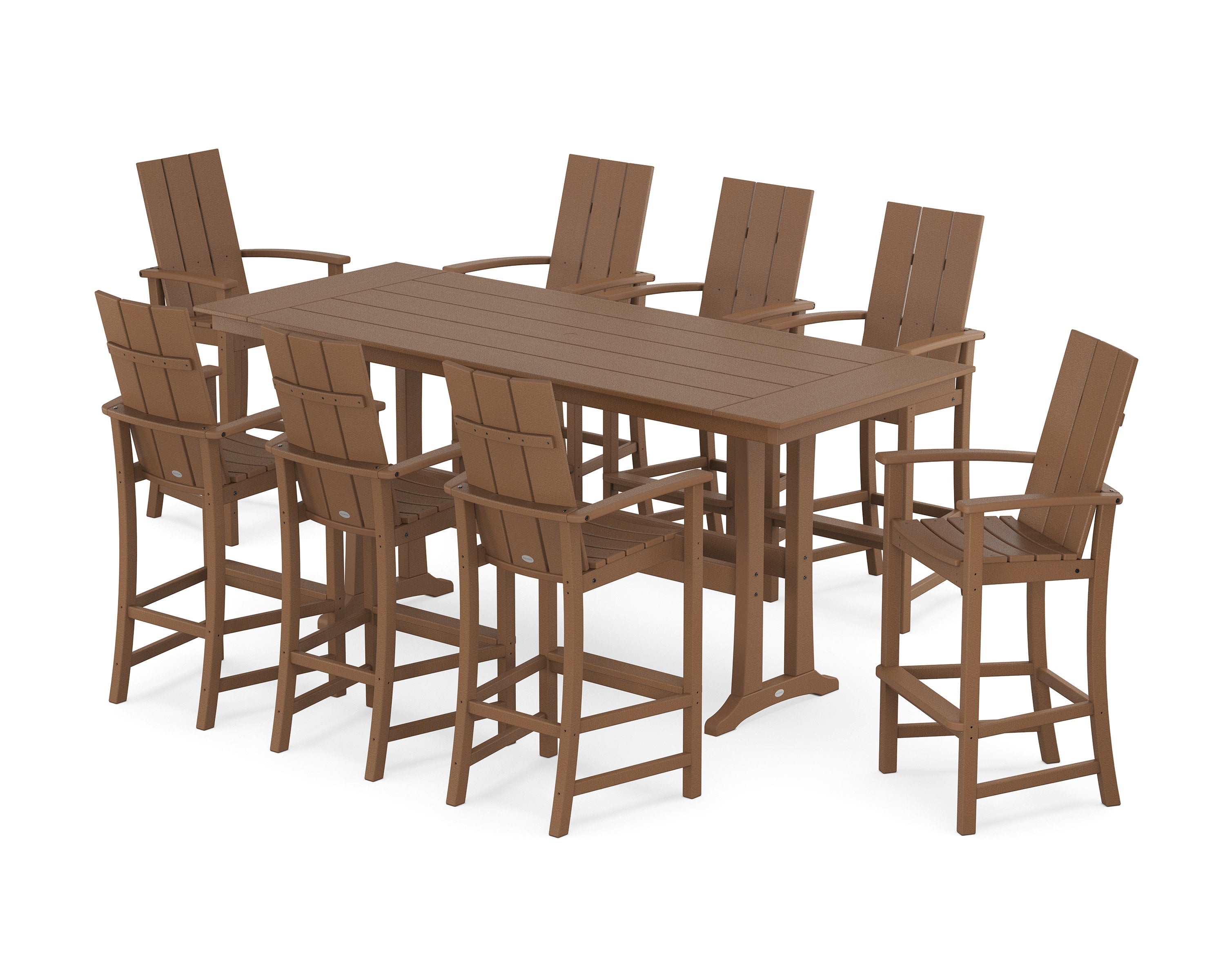Modern Adirondack 9-Piece Farmhouse Bar Set with Trestle Legs in Teak