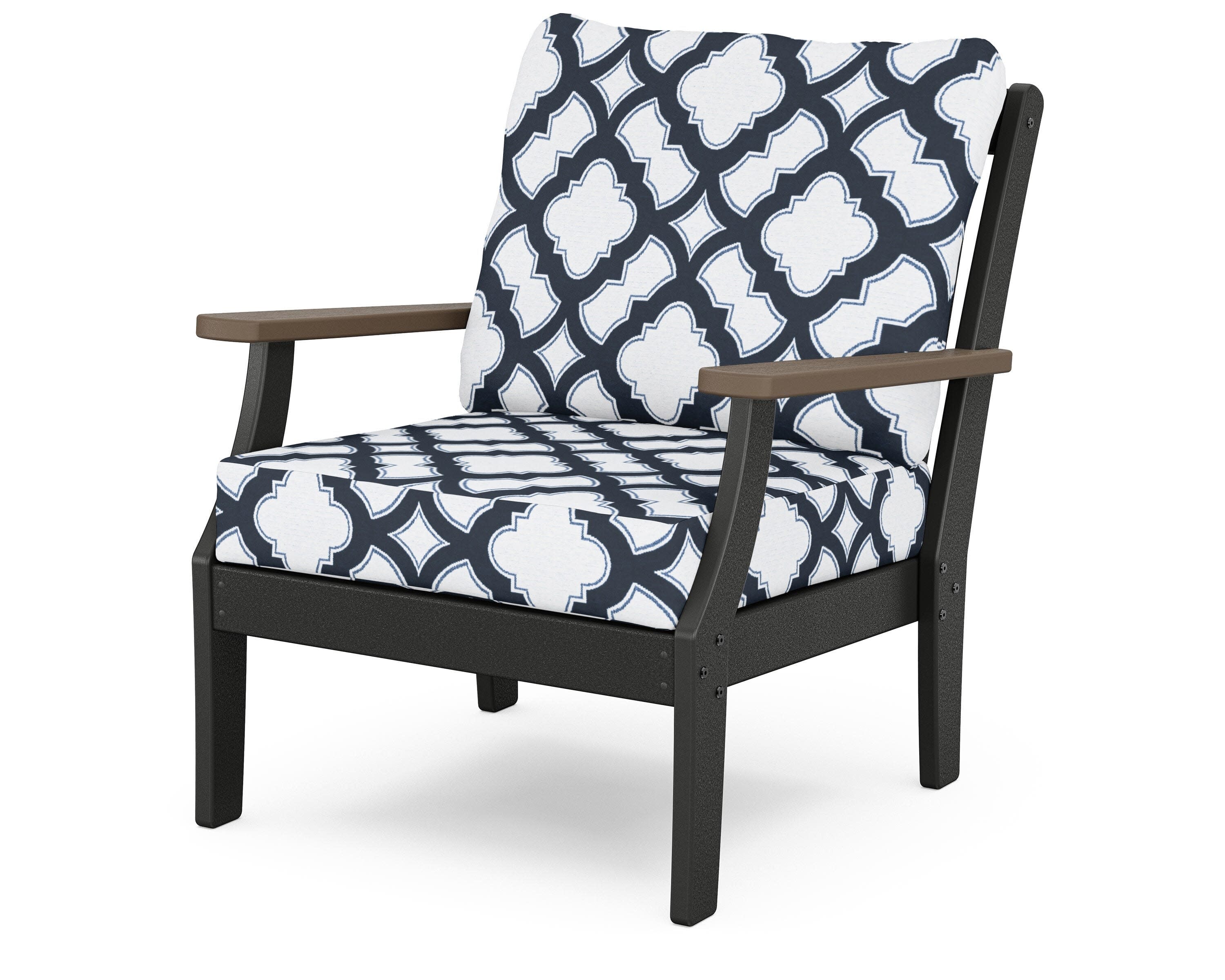 Braxton Deep Seating Chair in Black / Kona / Trellis Marine Indigo