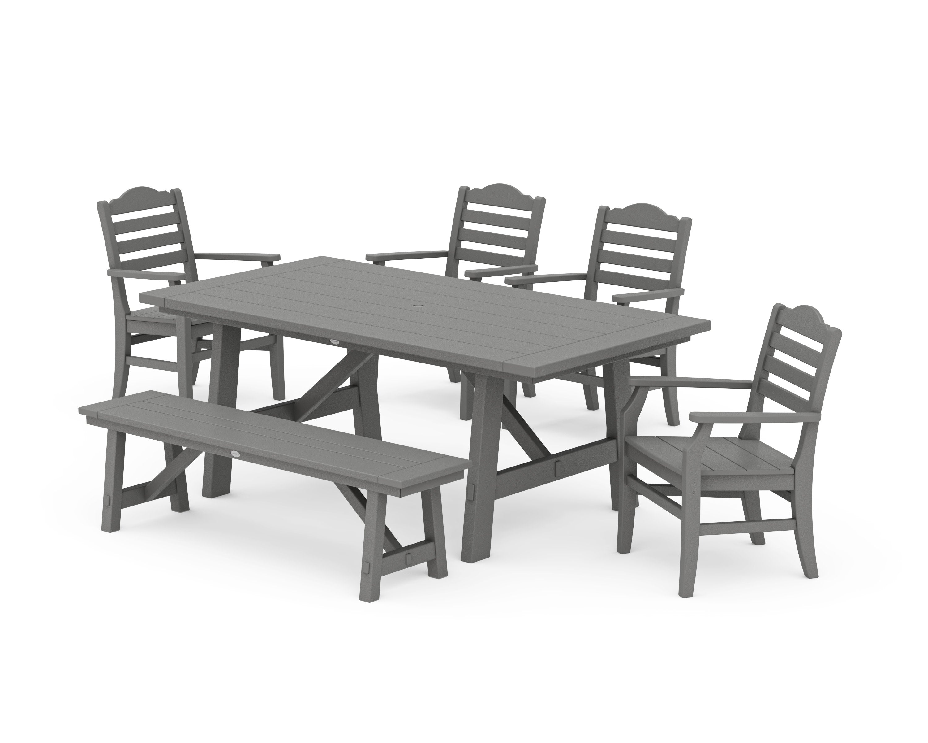 Savannah 6-Piece Rustic Farmhouse Dining Set with Bench in Slate Grey