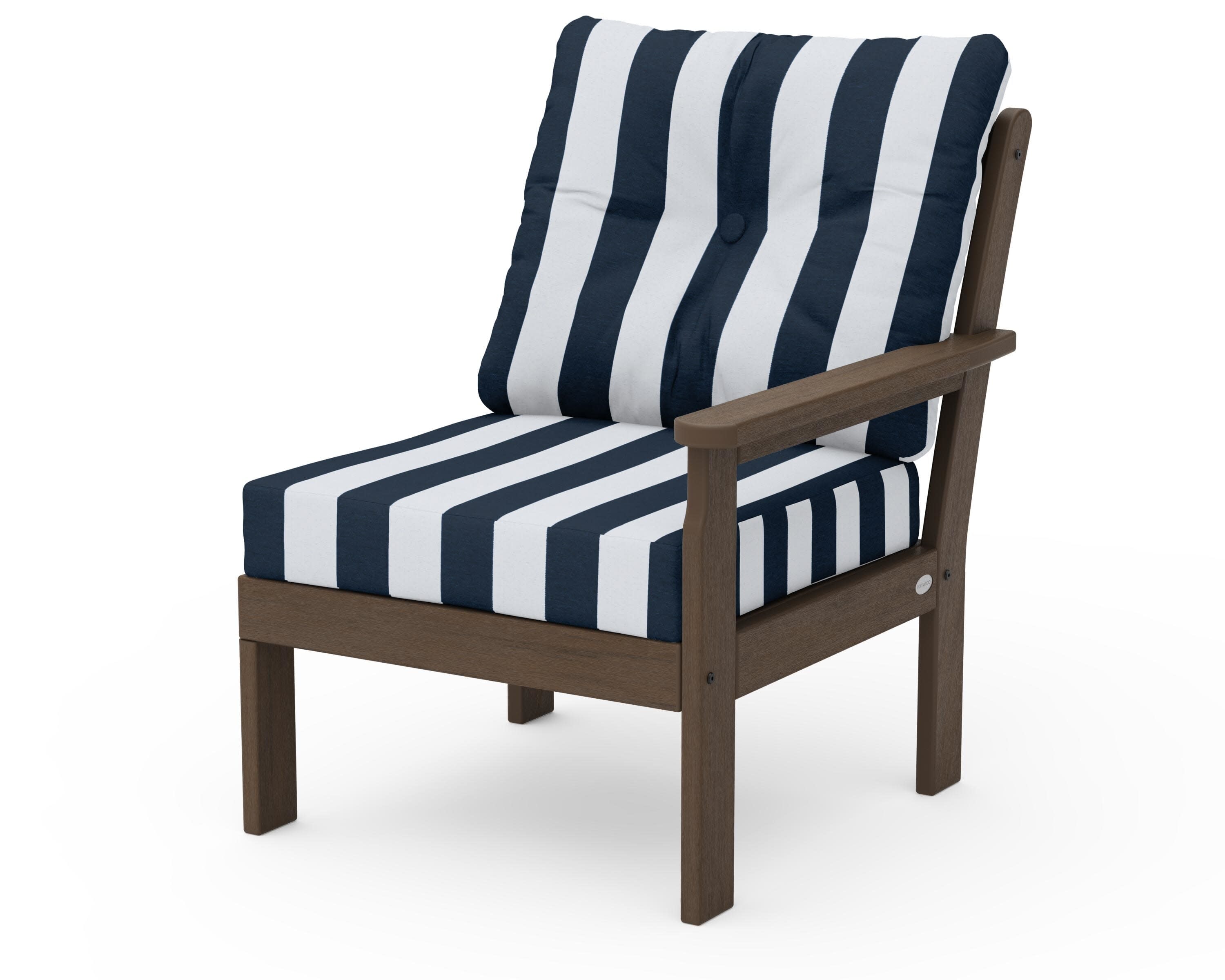 Vineyard Modular Right Arm Chair in Kona / Cabana Stripe Marine Indigo