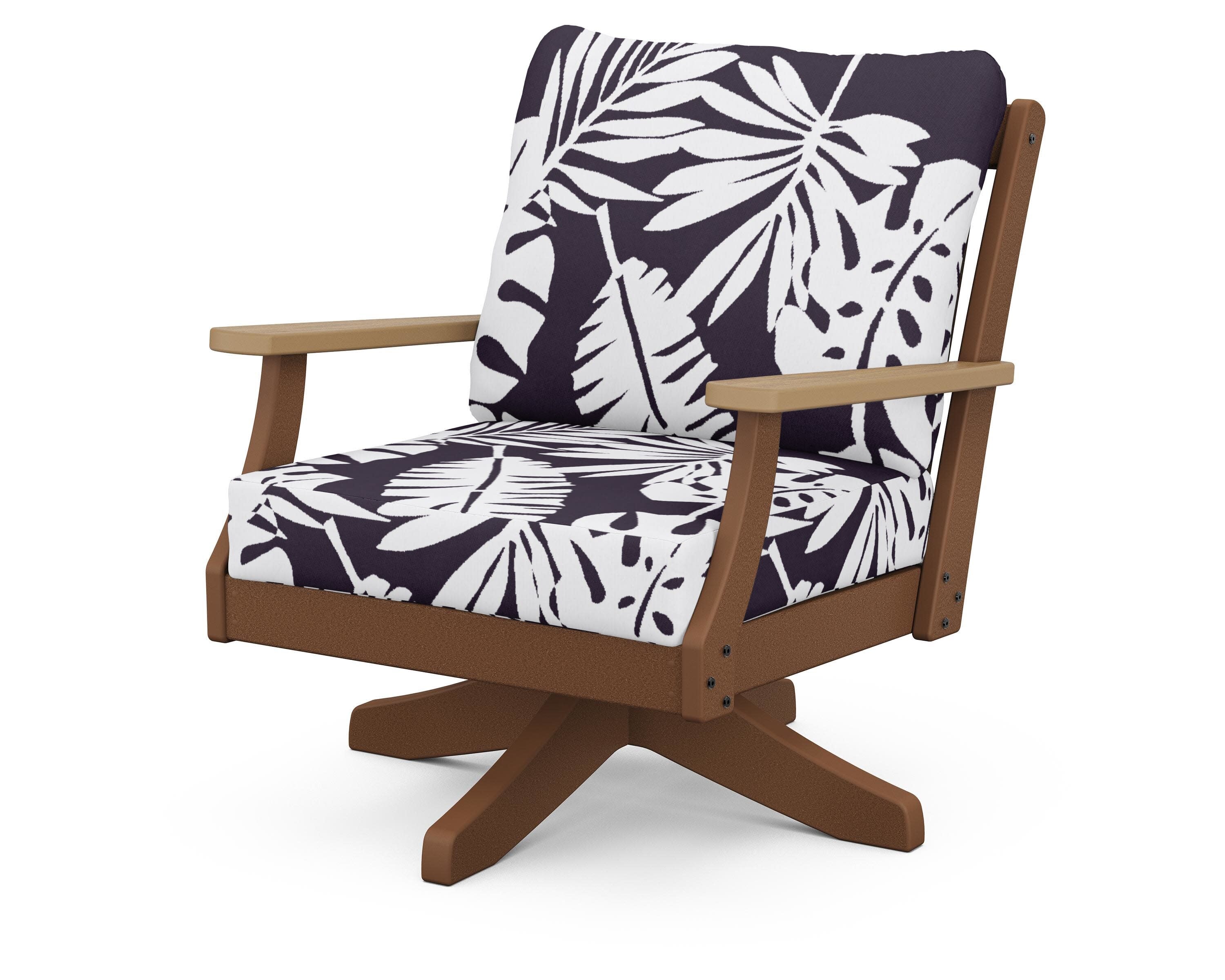 Braxton Deep Seating Swivel Chair in Teak / Natural / Leaf Navy