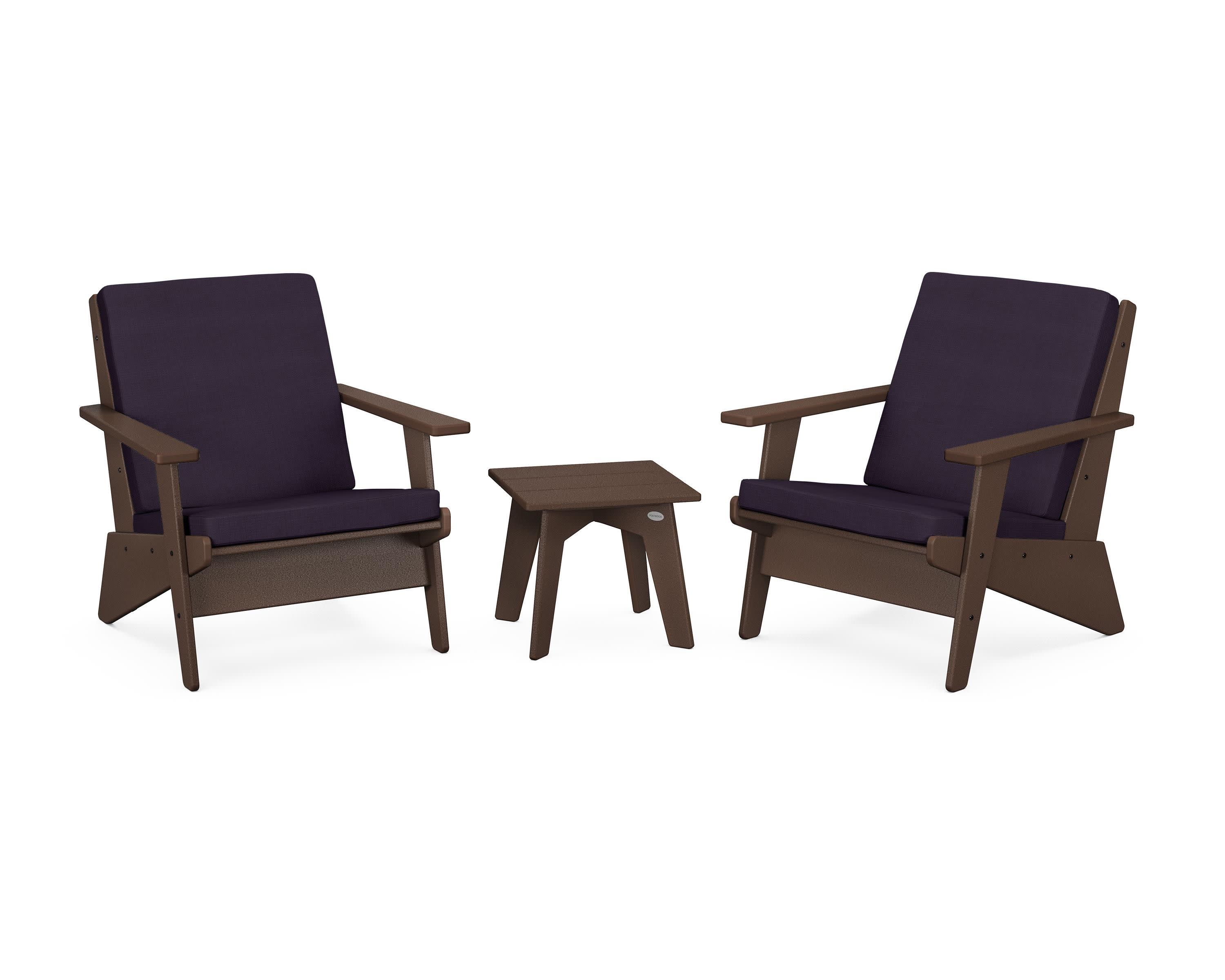 Riviera Modern Lounge 3-Piece Set in Mahogany / Navy Linen