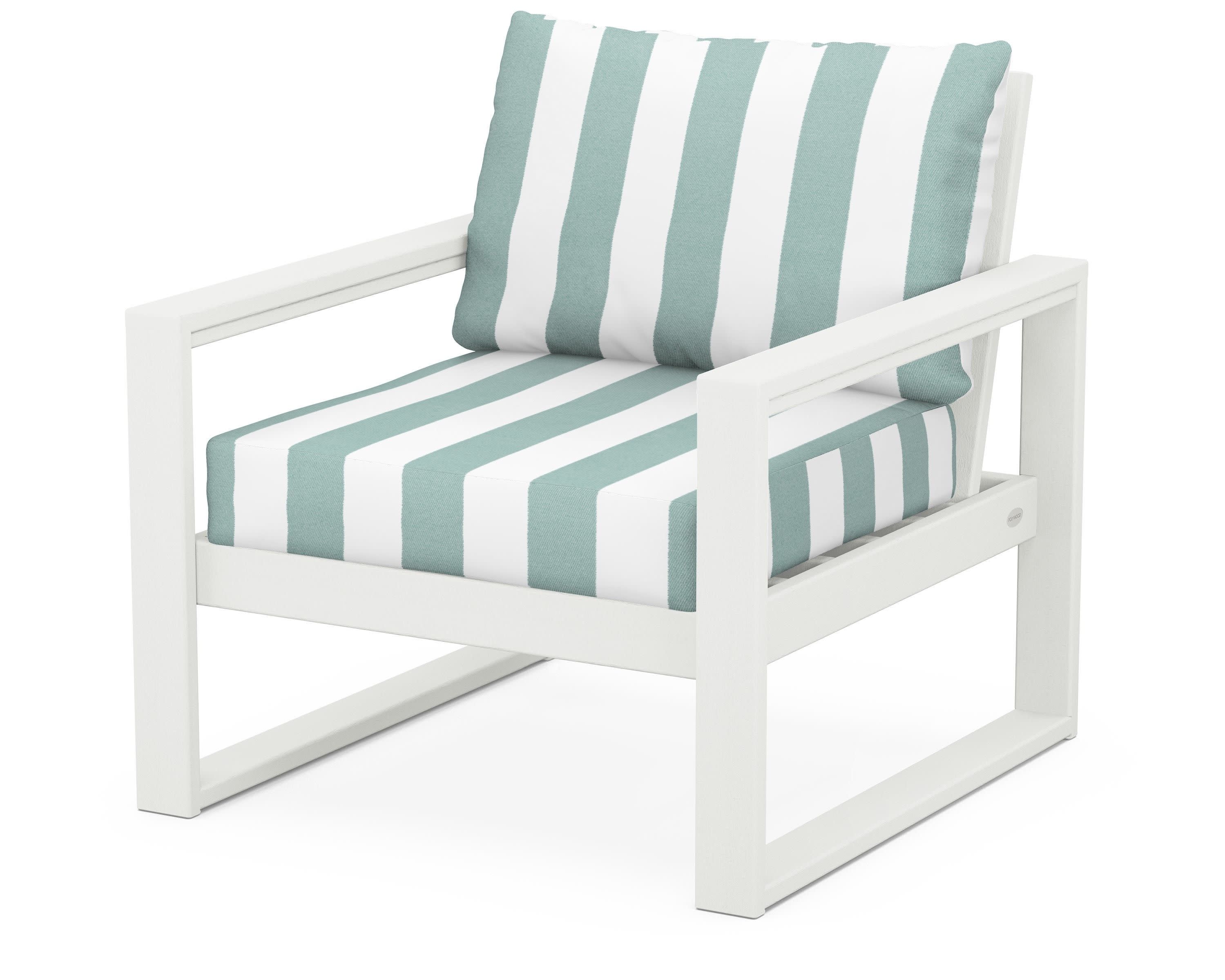 EDGE Club Chair in Vintage White / Cabana Stripe Glacier Spa