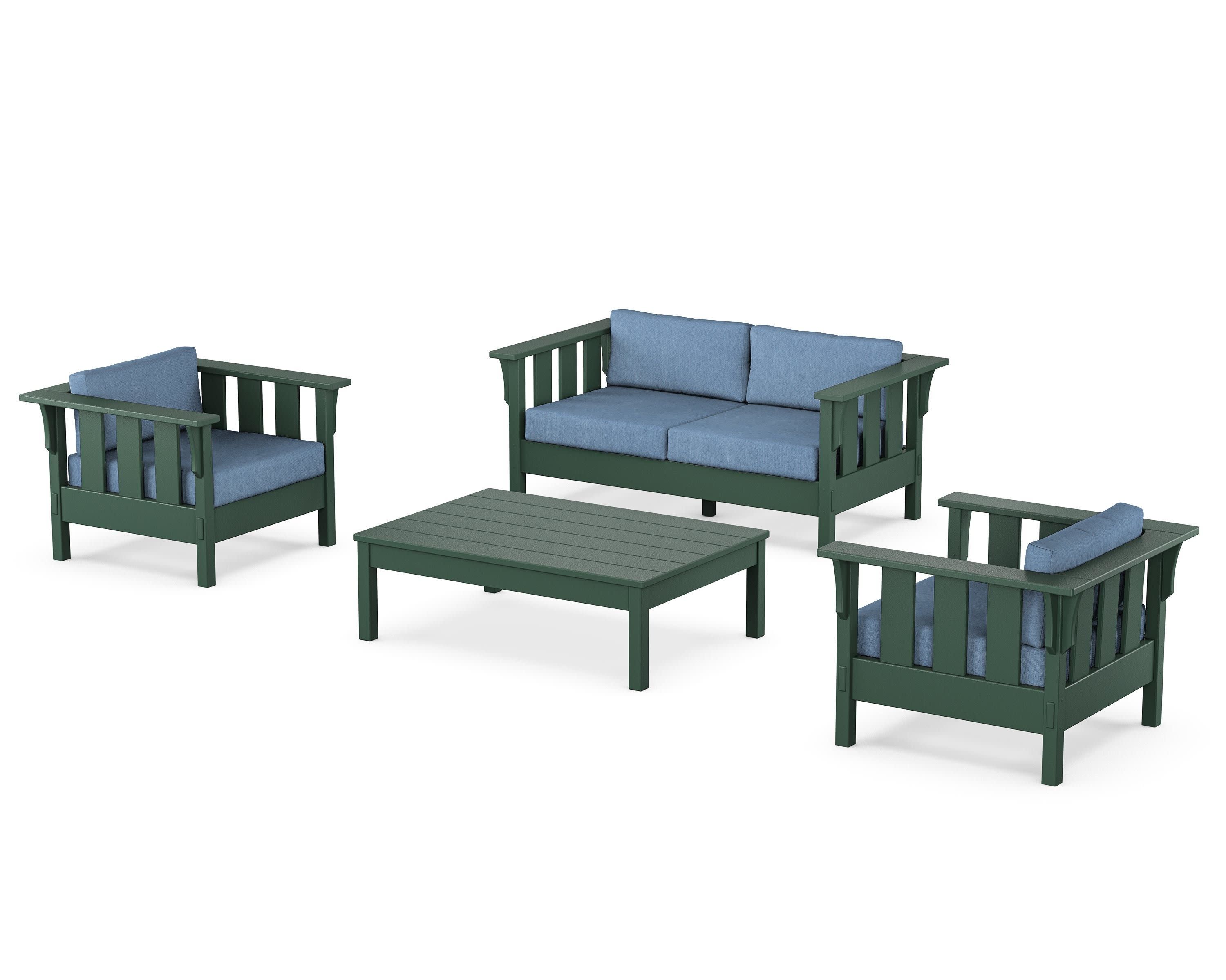 Acadia 4-Piece Deep Seating Set with Loveseat in Green / Sky Blue