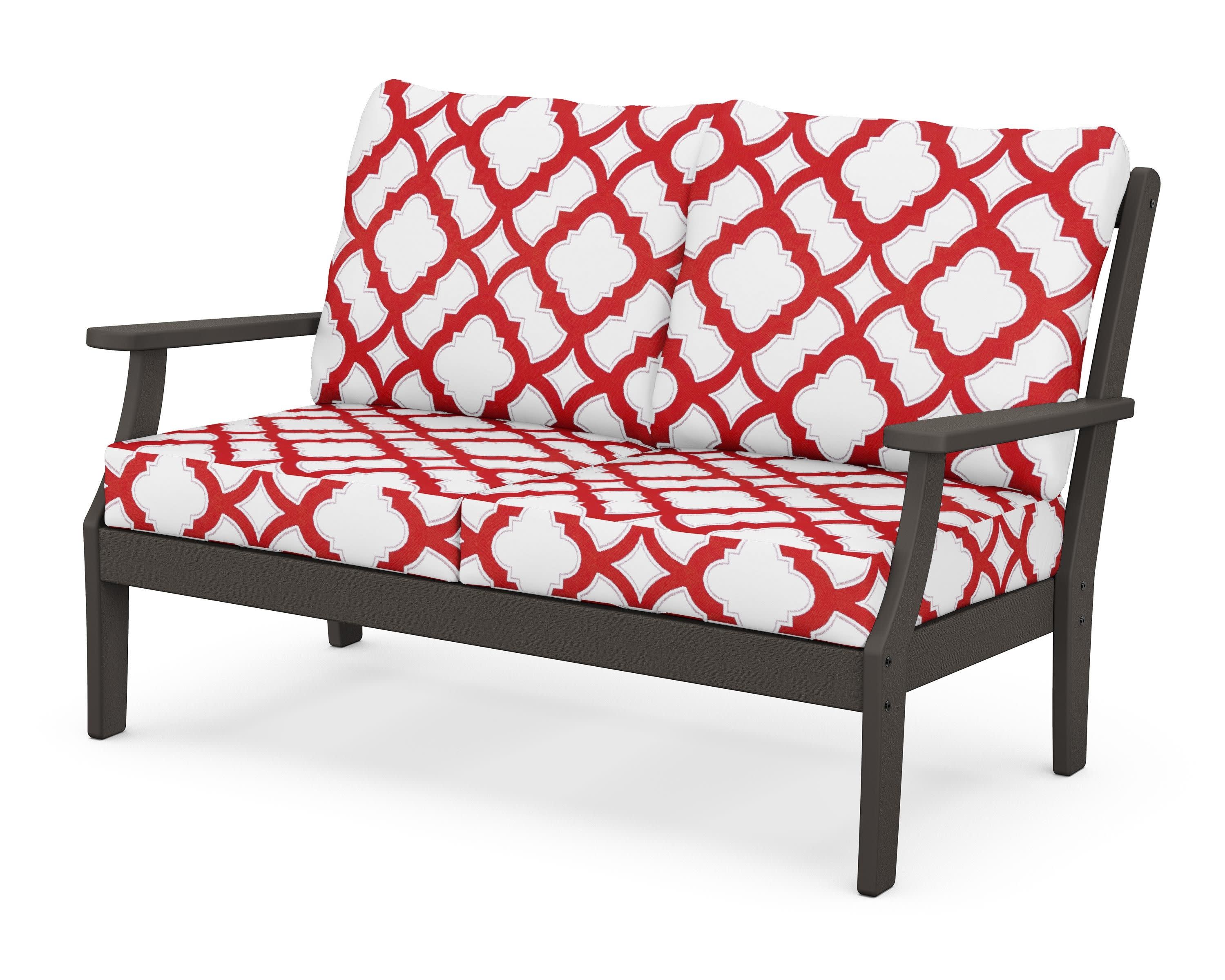 Braxton Deep Seating Loveseat in Vintage Coffee / Trellis Crimson