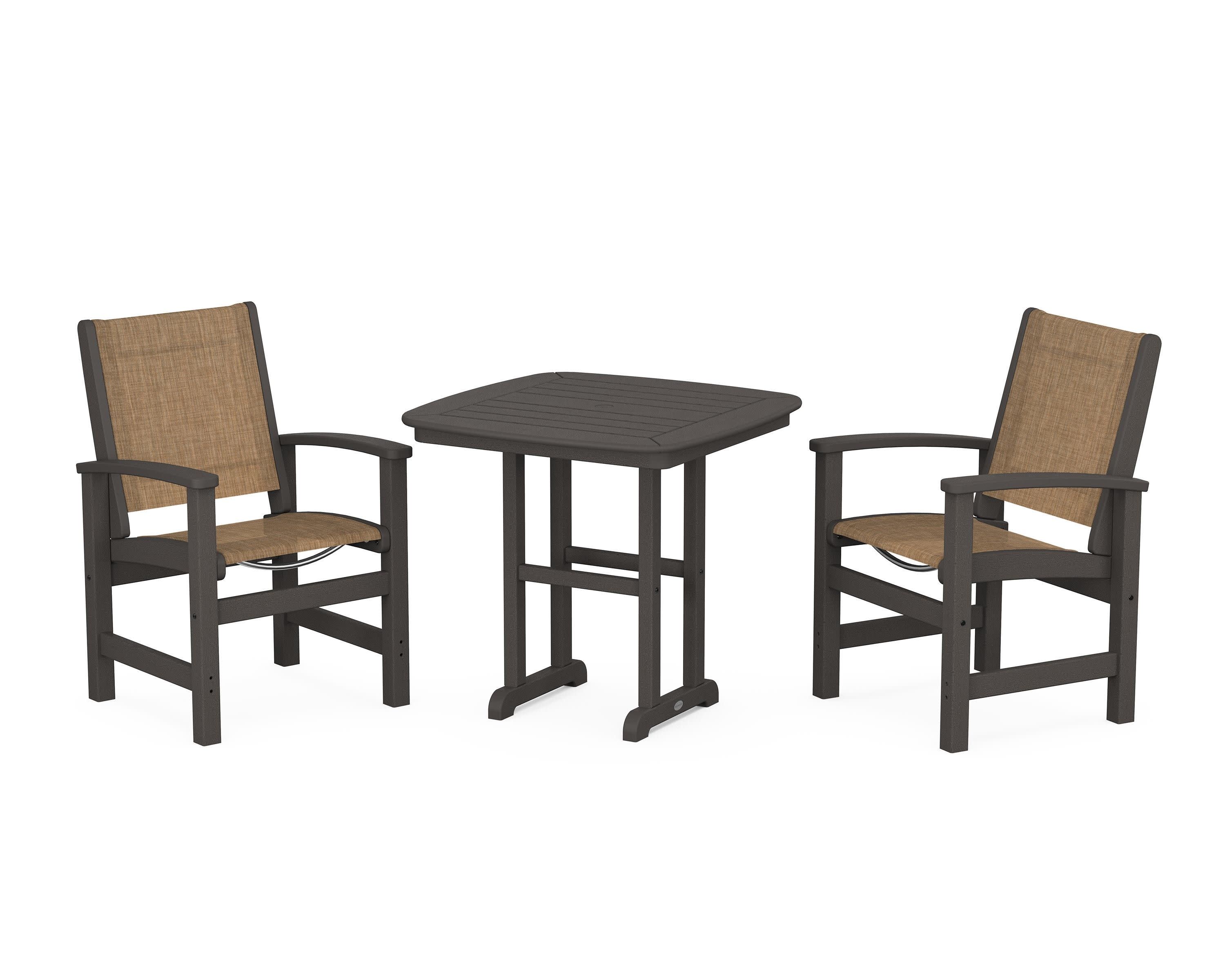 Coastal 3-Piece Dining Set in Vintage Coffee / Burlap Sling