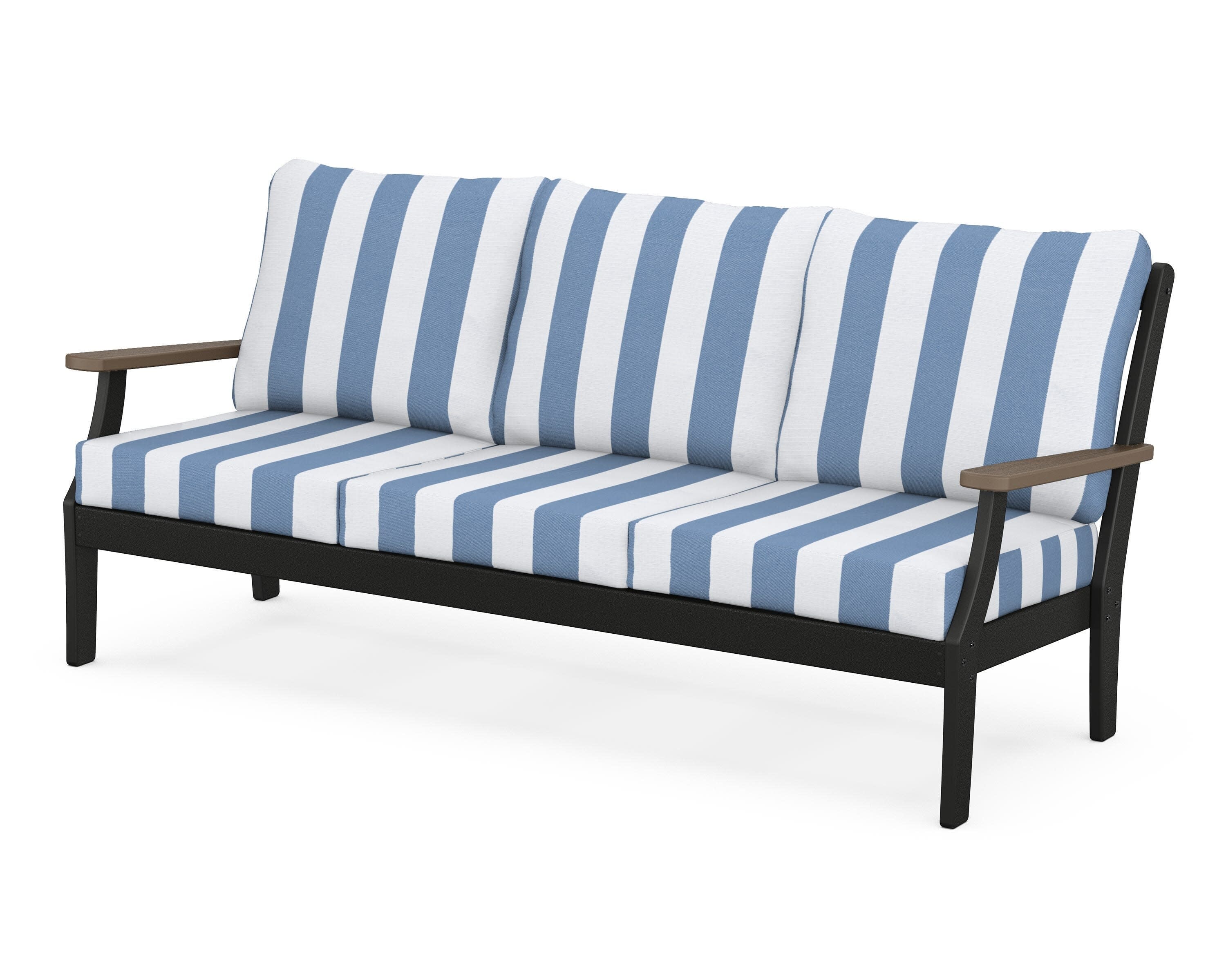 Braxton Deep Seating Sofa in Black / Kona / Cabana Stripe Sky Blue