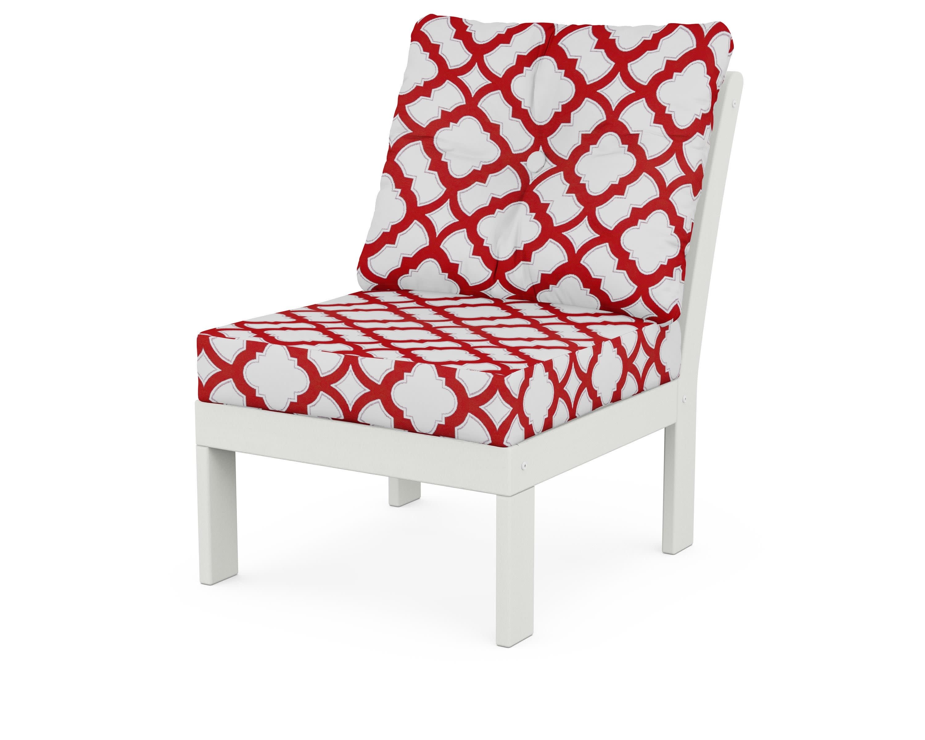 Vineyard Modular Armless Chair in Vintage White / Trellis Crimson