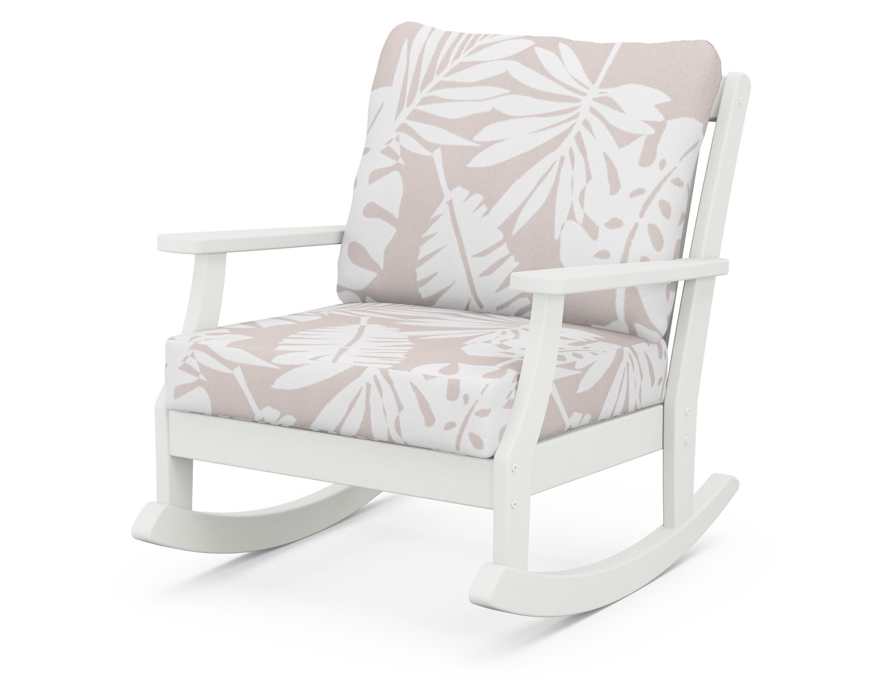 Braxton Deep Seating Rocking Chair in Vintage White / Leaf Dune Burlap