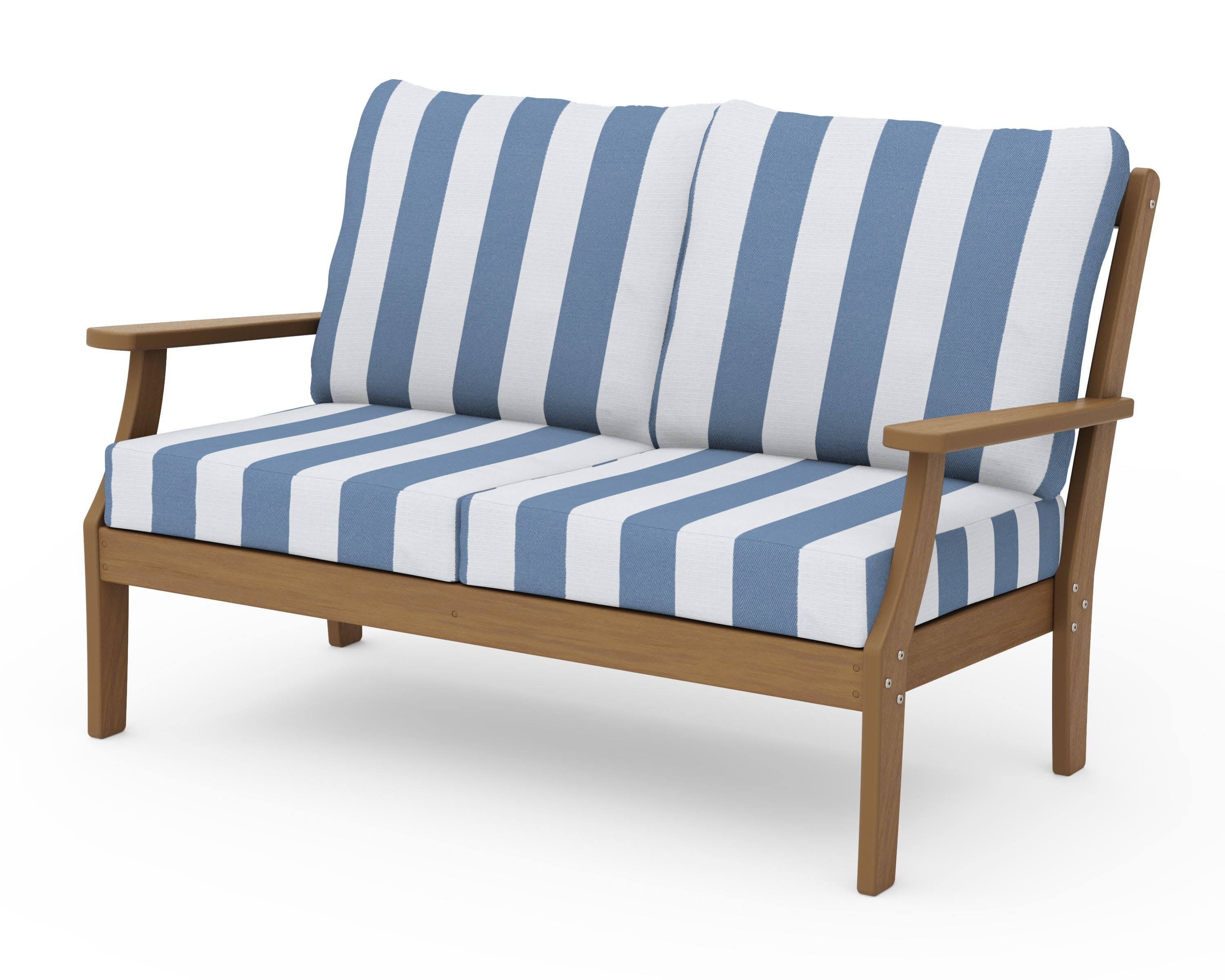 Braxton Deep Seating Loveseat in Natural / Cabana Stripe Sky Blue