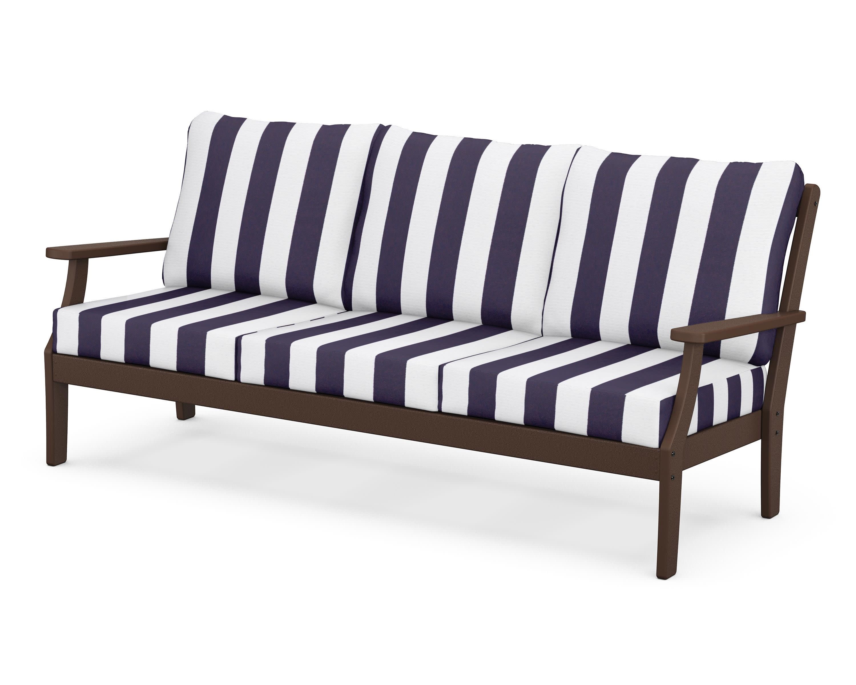 Braxton Deep Seating Sofa in Mahogany / Cabana Stripe Navy