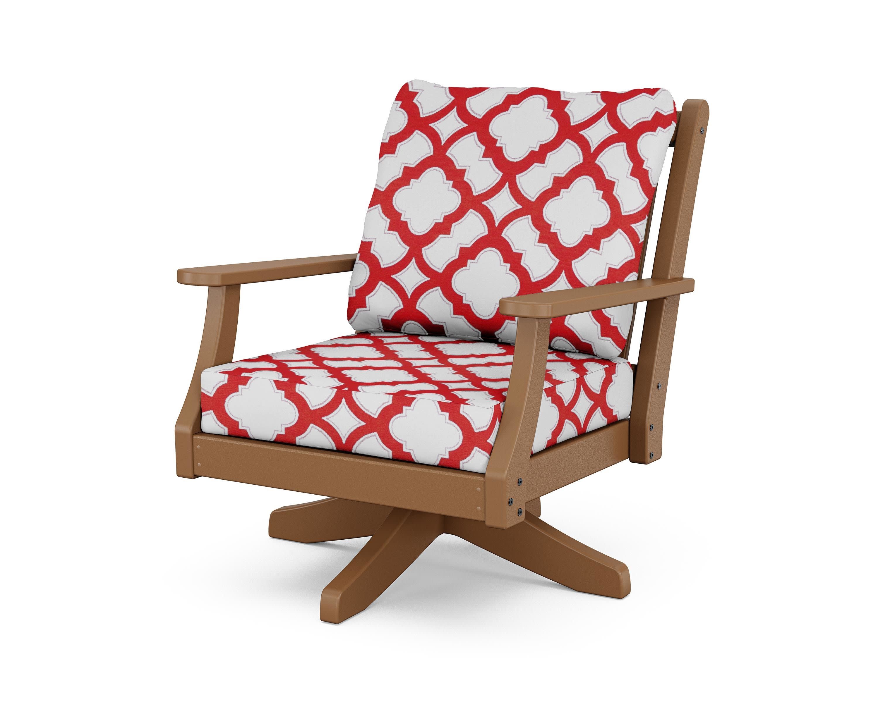 Wovendale Deep Seating Swivel Chair in Teak / Trellis Crimson