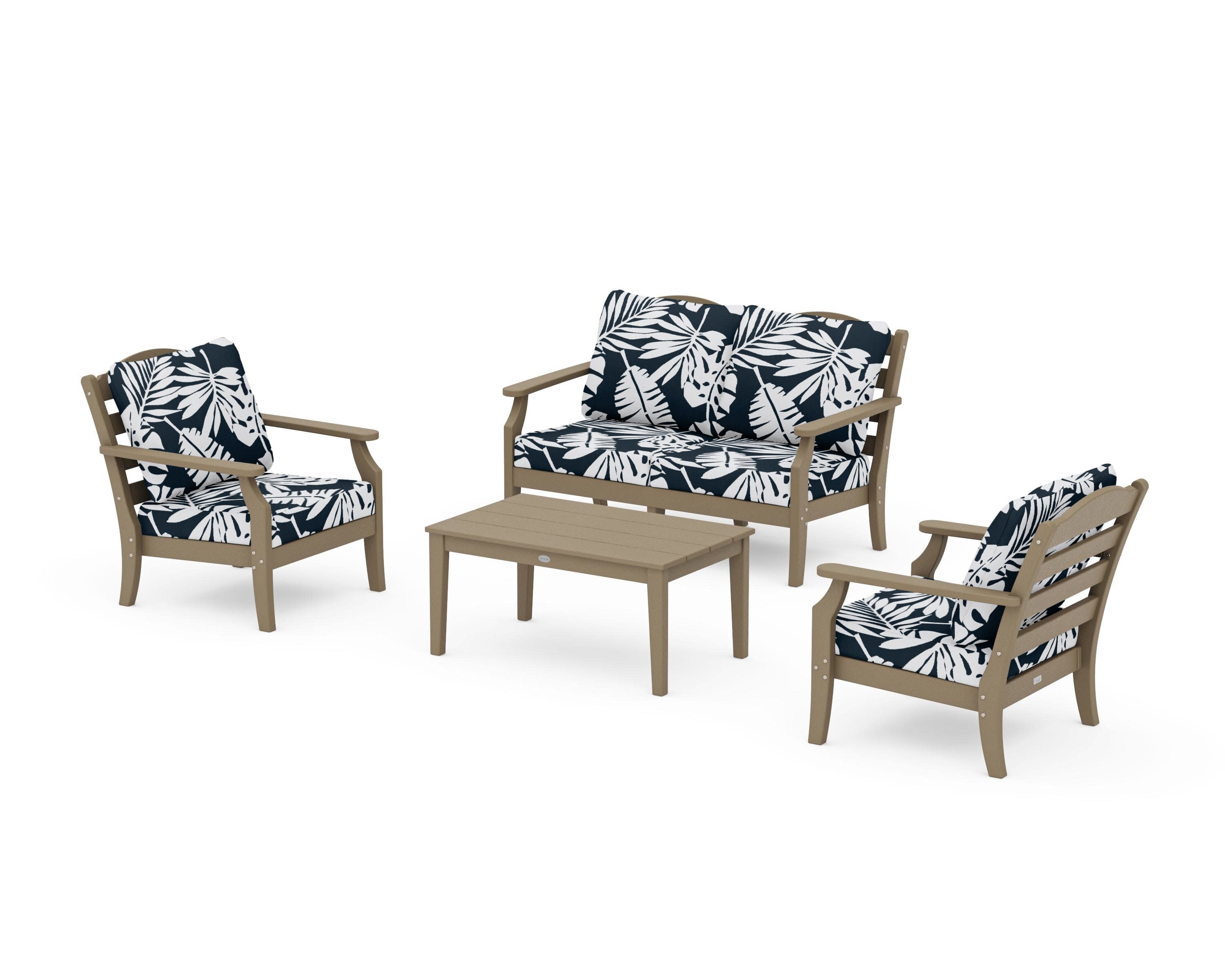 Savannah 4-Piece Deep Seating Set with Loveseat in Vintage Sahara / Leaf Marine Indigo