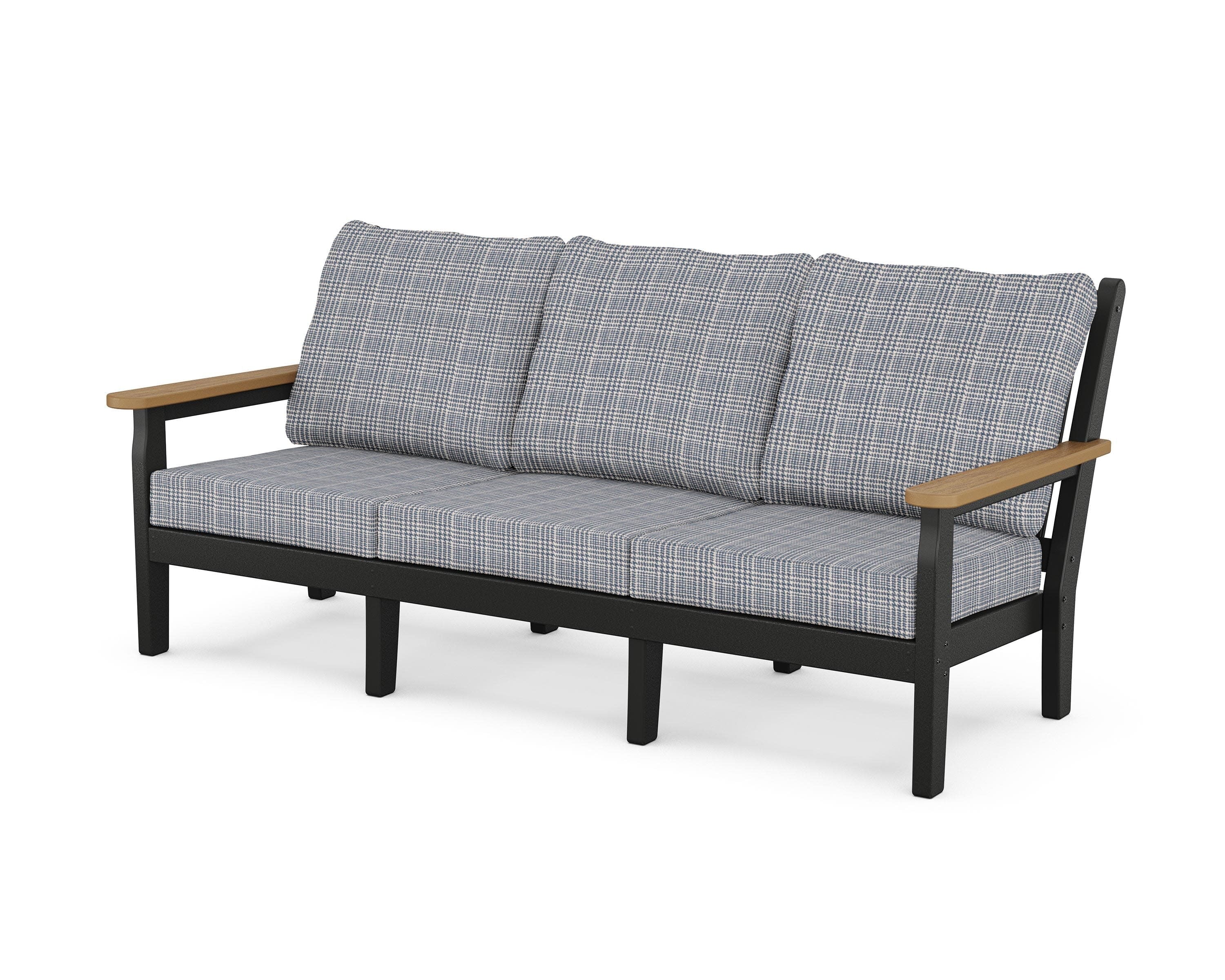 Chippendale Deep Seating Sofa in Black / Natural / Houndstooth Sky Blue