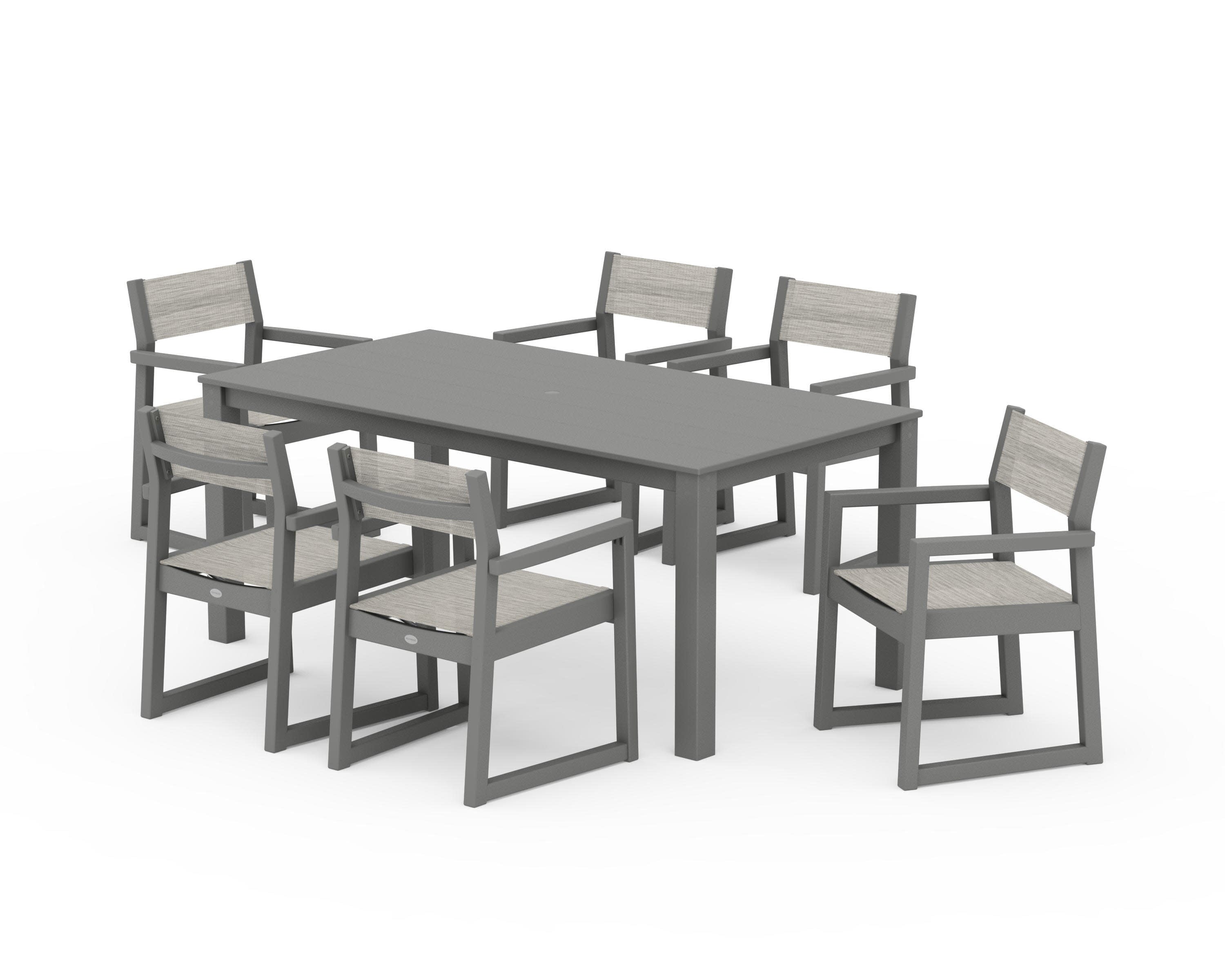EDGE Sling Arm Chair 7-Piece Parsons Dining Set in Slate Grey / Birch Sling