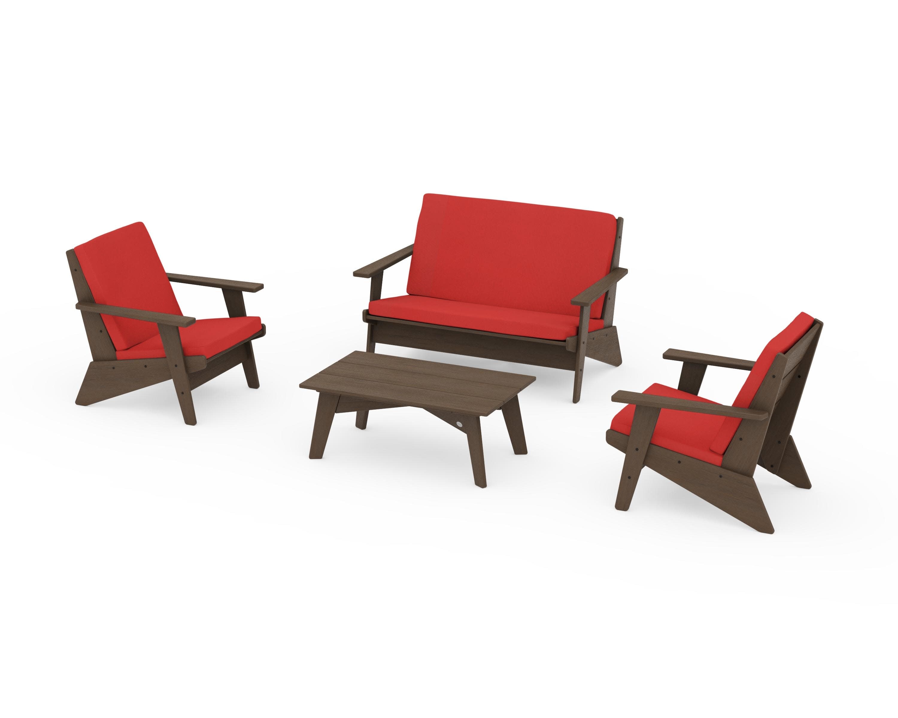 Riviera Modern Lounge 4-Piece Set in Kona / Crimson Linen