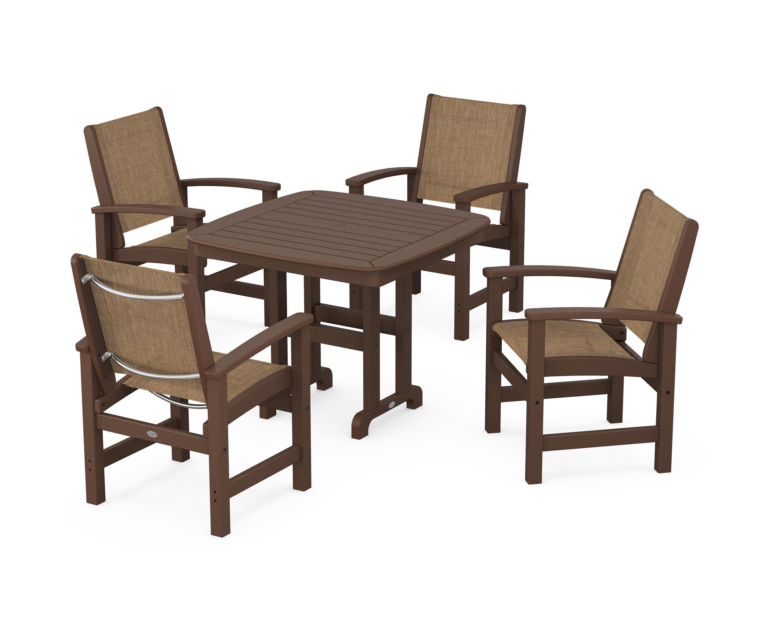 Coastal 5-Piece Dining Set in Mahogany / Burlap Sling