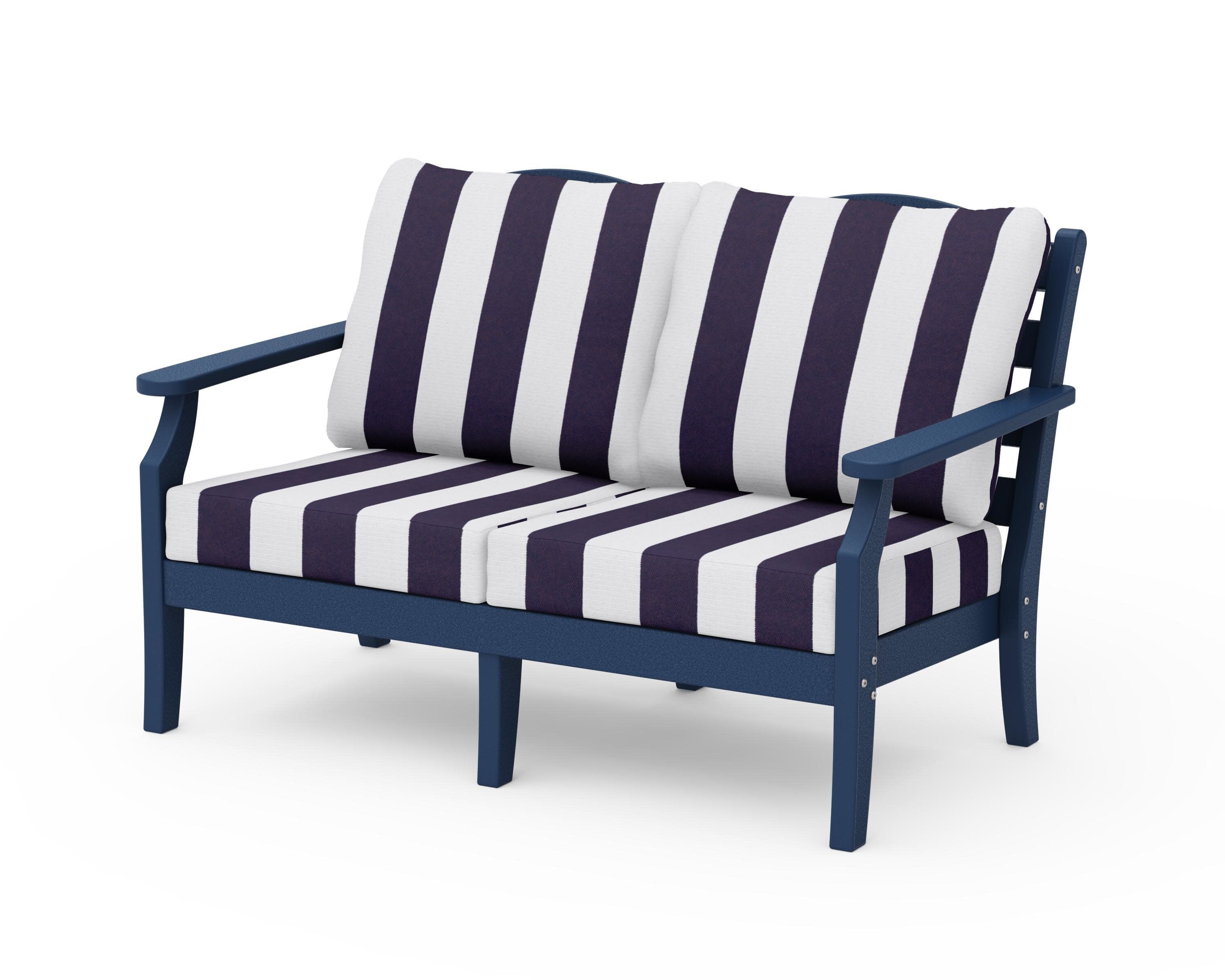 Savannah Deep Seating Loveseat in Navy / Cabana Stripe Navy