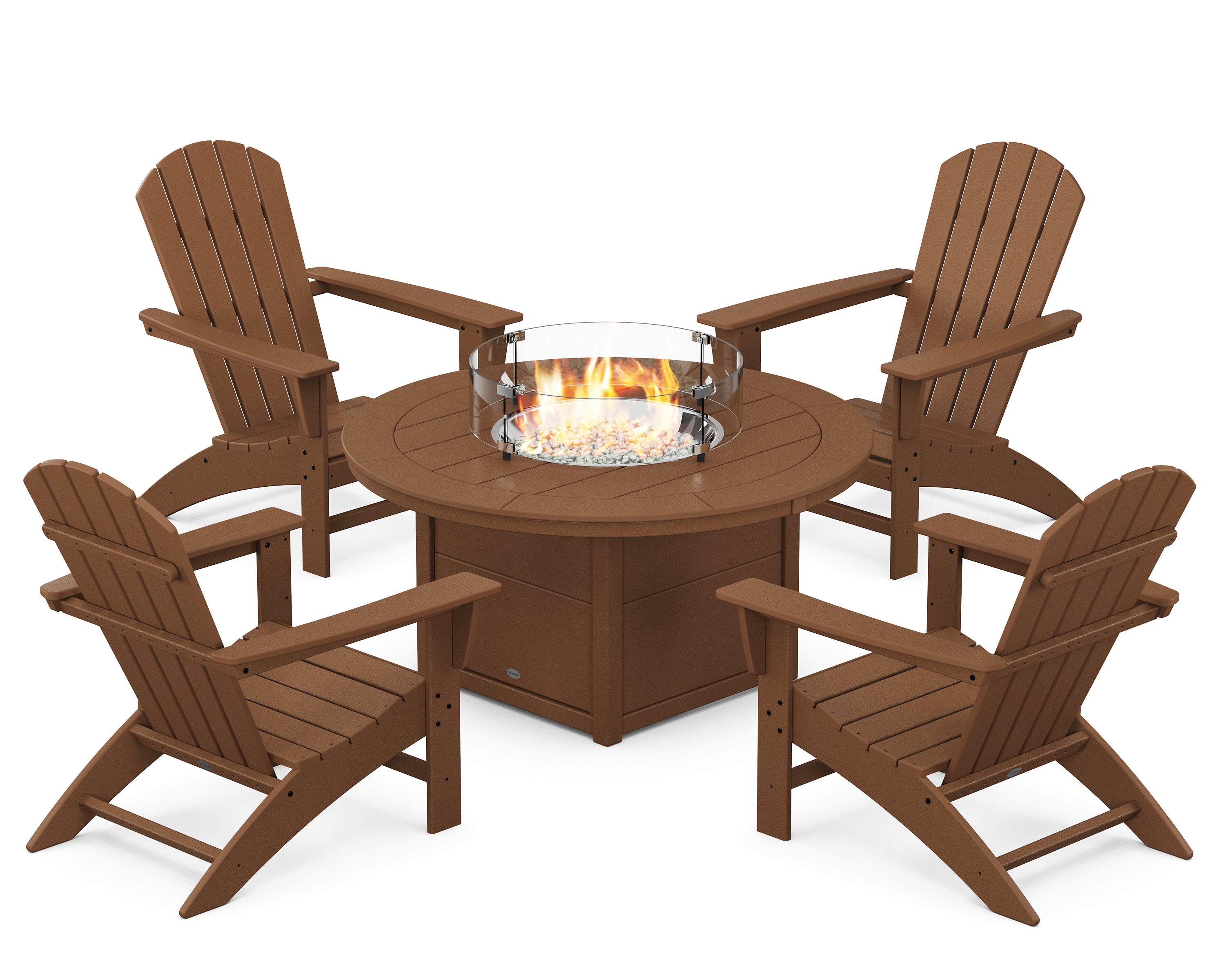 Nautical 5-Piece Adirondack Chair Conversation Set with Fire Pit Table in Teak