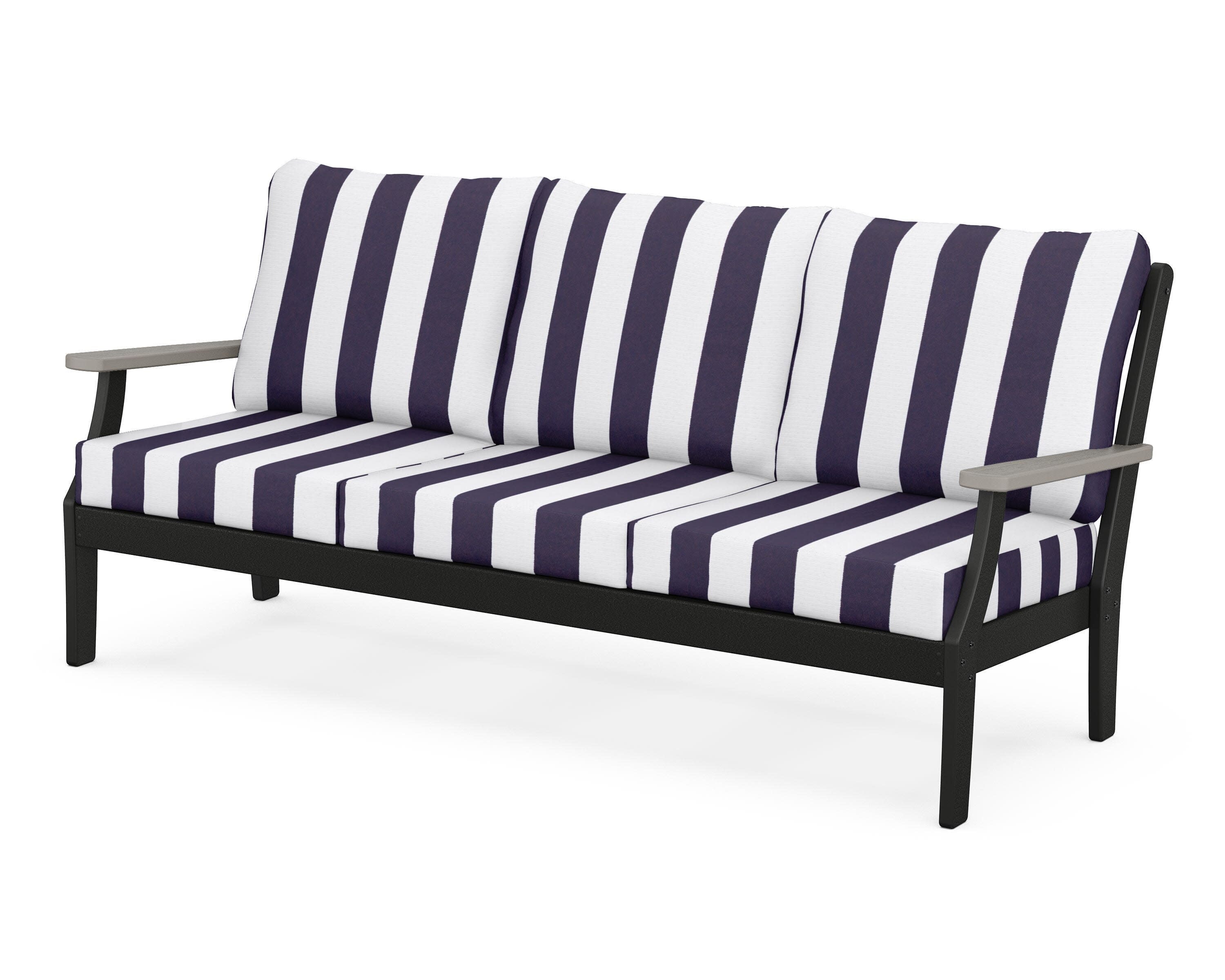 Braxton Deep Seating Sofa in Black / Driftwood / Cabana Stripe Navy