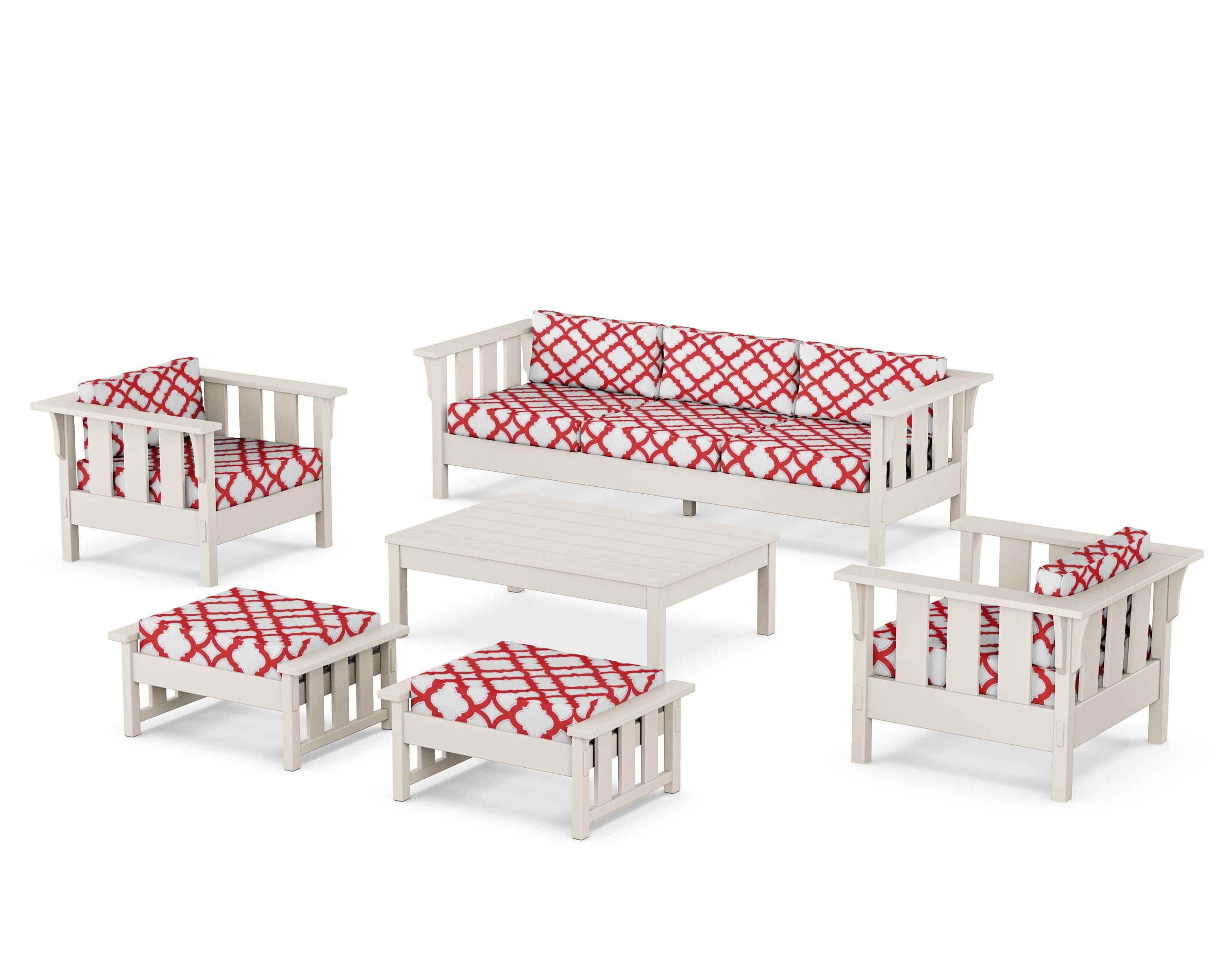 Acadia 6-Piece Lounge Sofa Set in Sand / Trellis Crimson