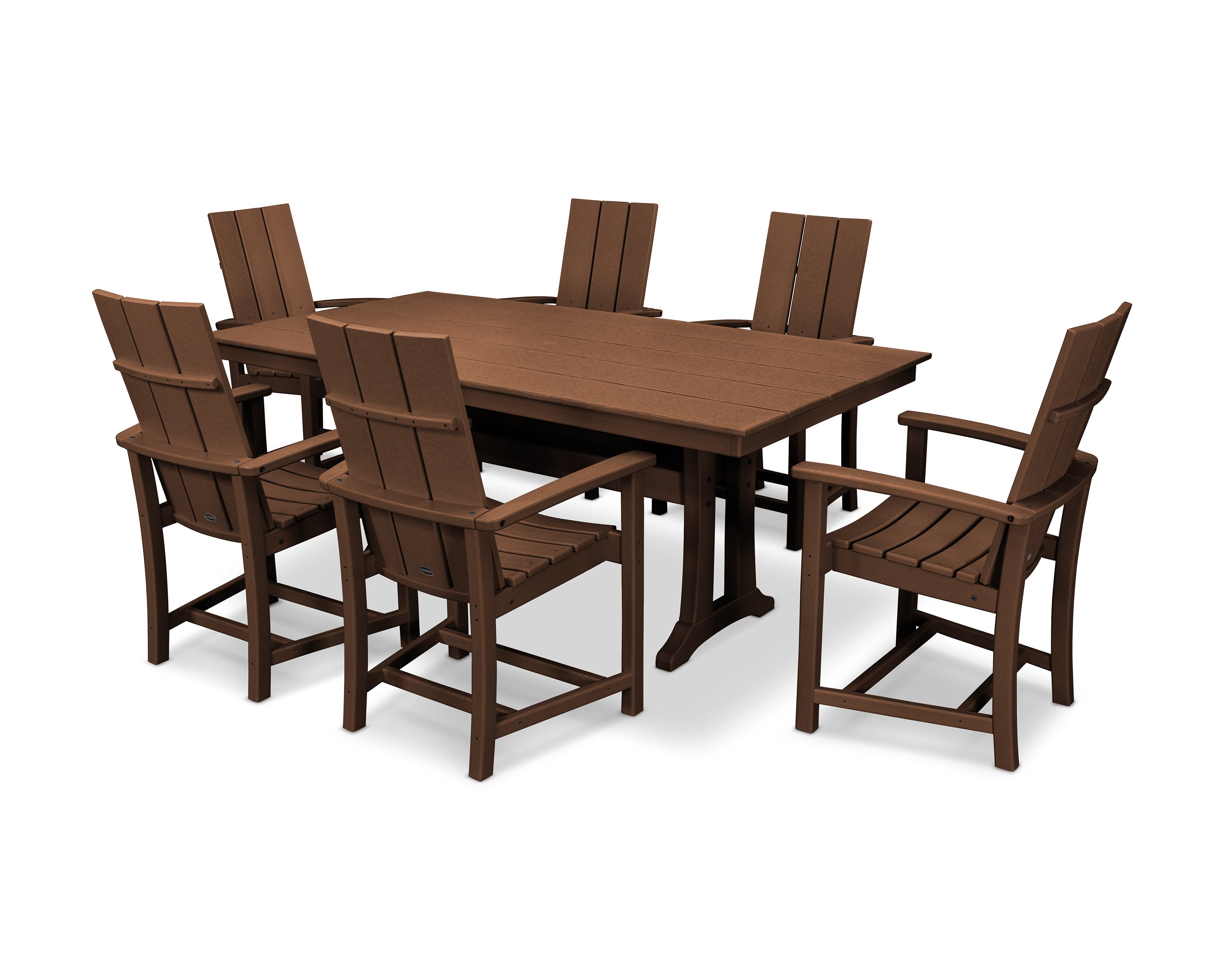 Modern Adirondack 7-Piece Farmhouse Dining Set with Trestle Legs in Teak