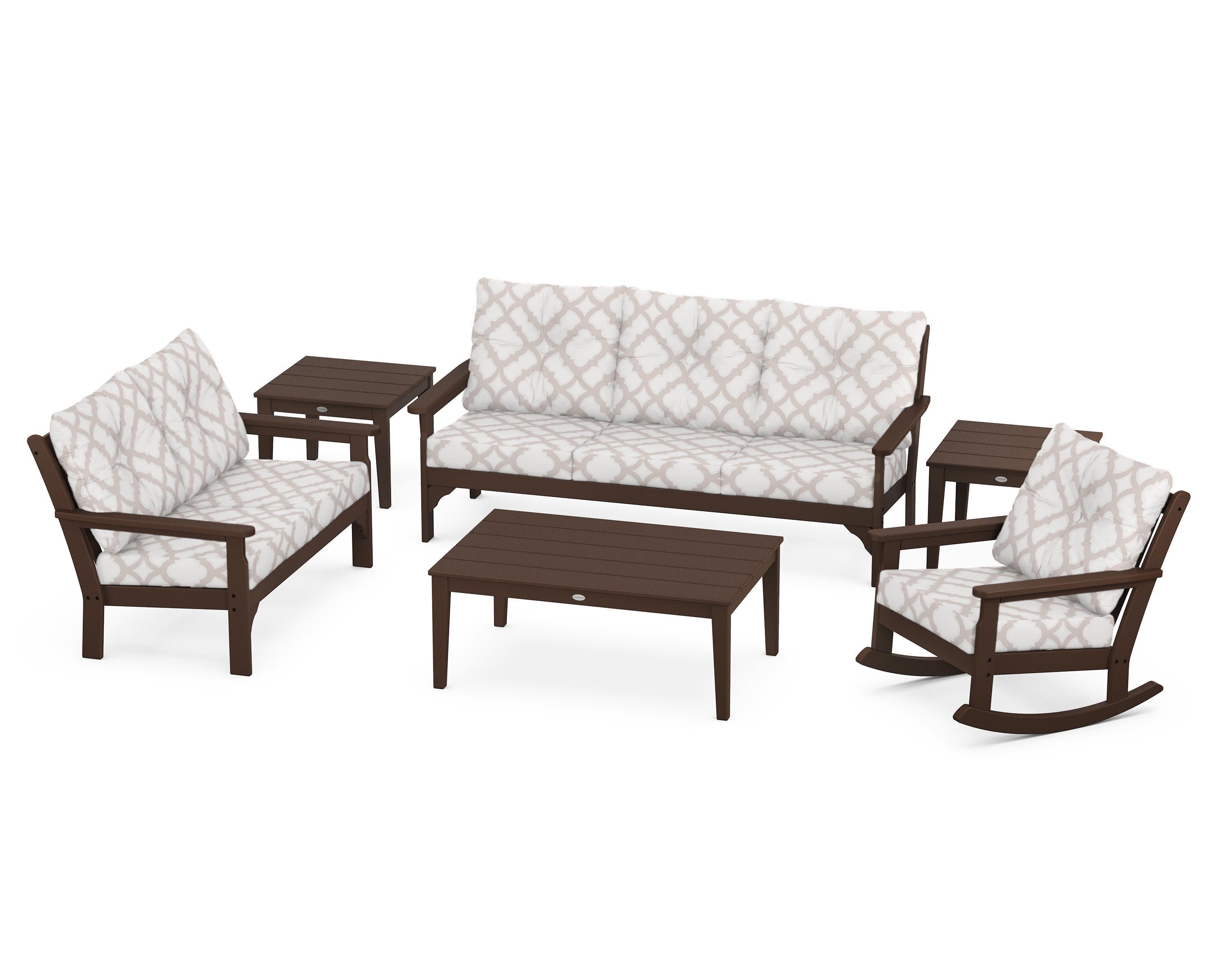 Vineyard 6-Piece Deep Seating Set in Mahogany / Trellis Dune Burlap