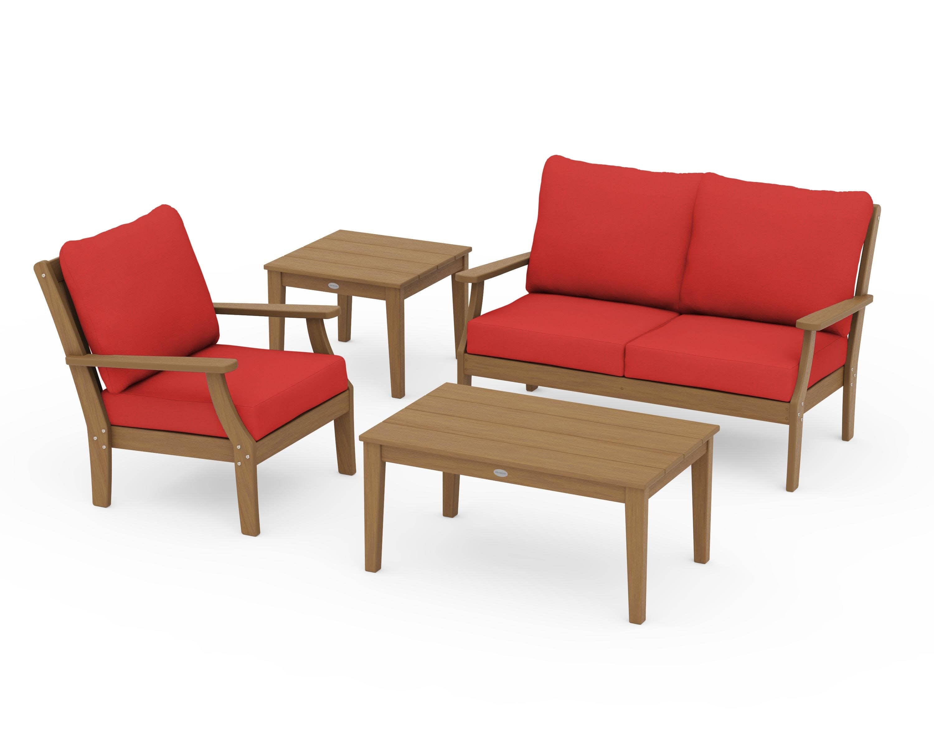 Braxton 4-Piece Deep Seating Set in Natural / Crimson Linen
